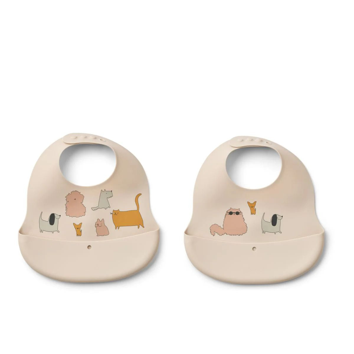 Liewood-Ember Printed Bib 2-pack Cats and Dogs/Sandy