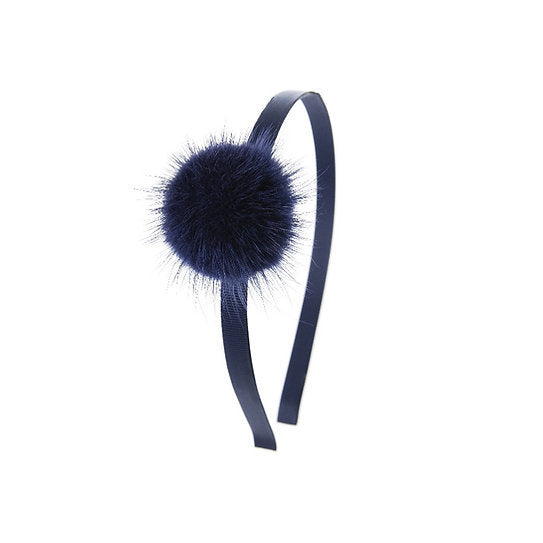 Olilia-Large Mink Puff Hard Headband-Navy