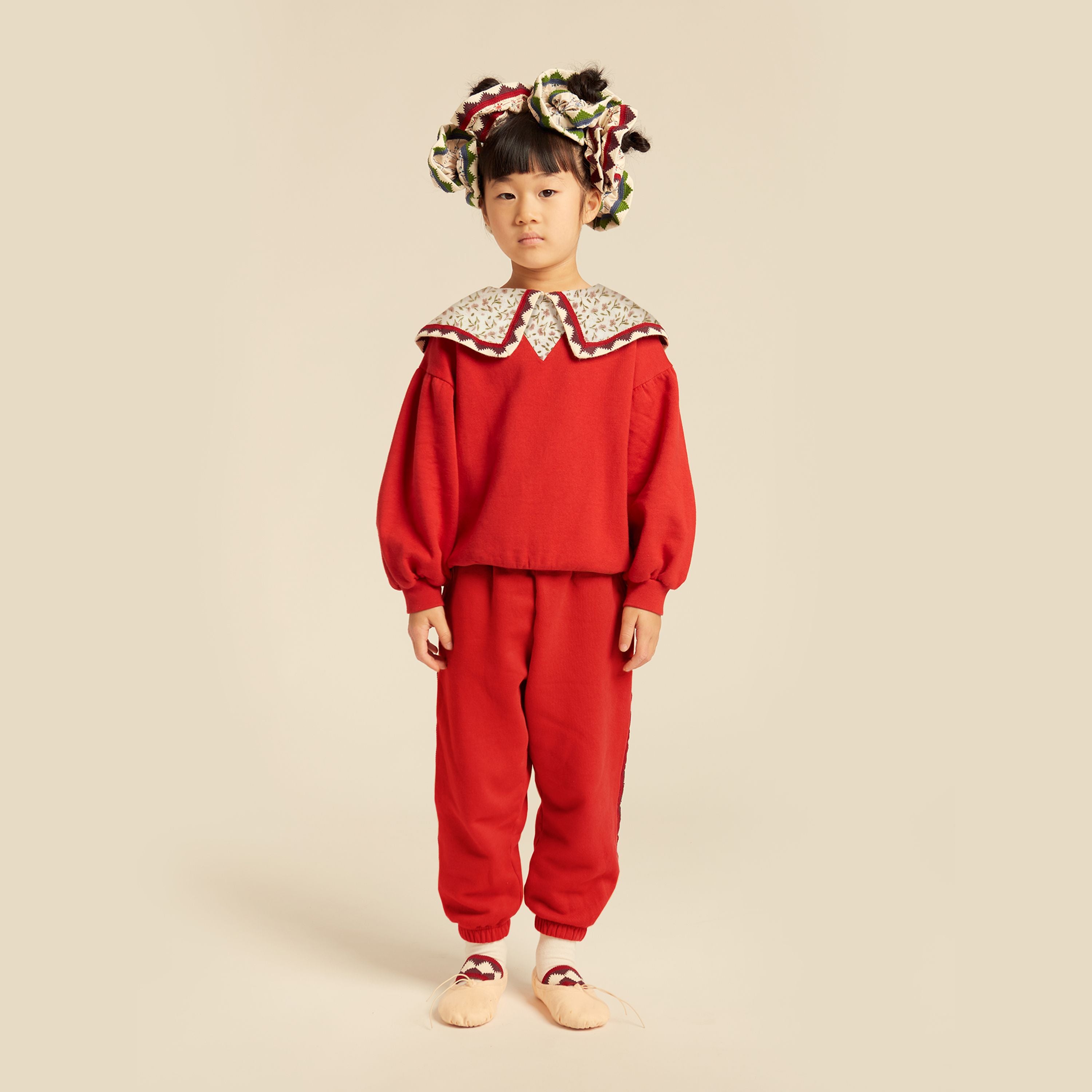 Morning Mess Therapy-Girls Adele Statement Collar Sweatshirt Deep Red