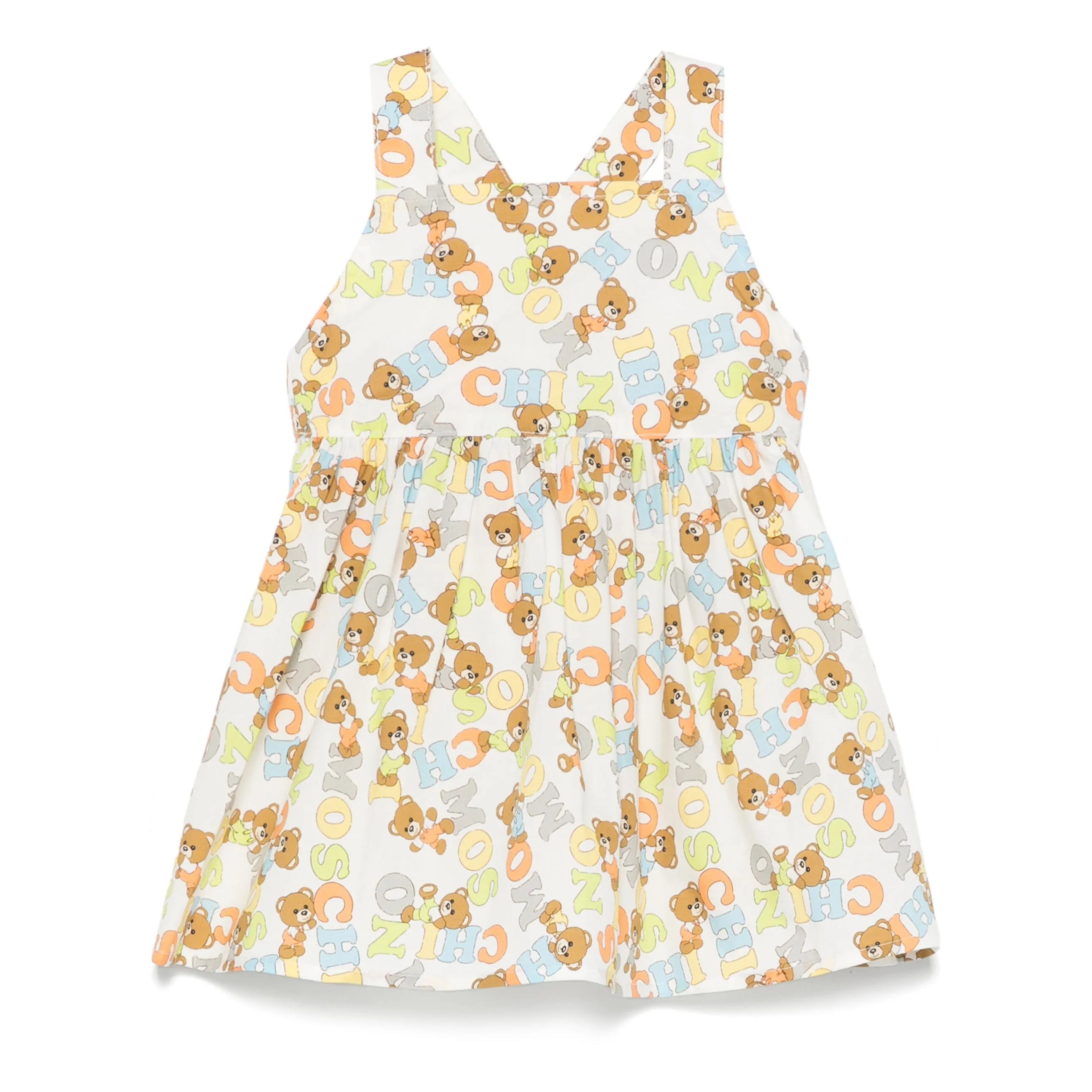 Moschino-BABY GIRL SLVLS DRESS W ALLOVER BEAR LETTERS PRINT