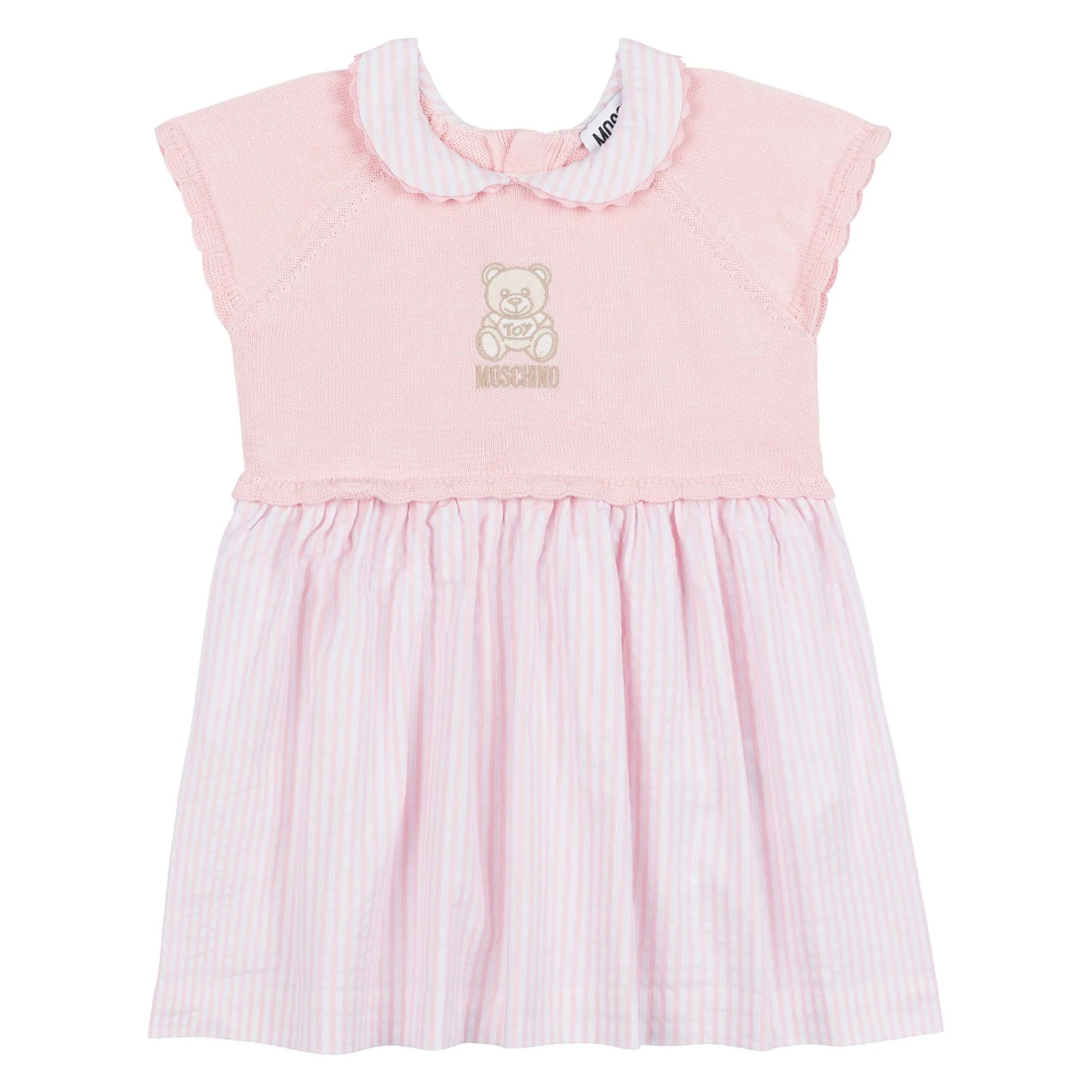 Moschino-BABY GIRL SS KNIT TOP STRIPED DRESS W BEAR EMBROIDR