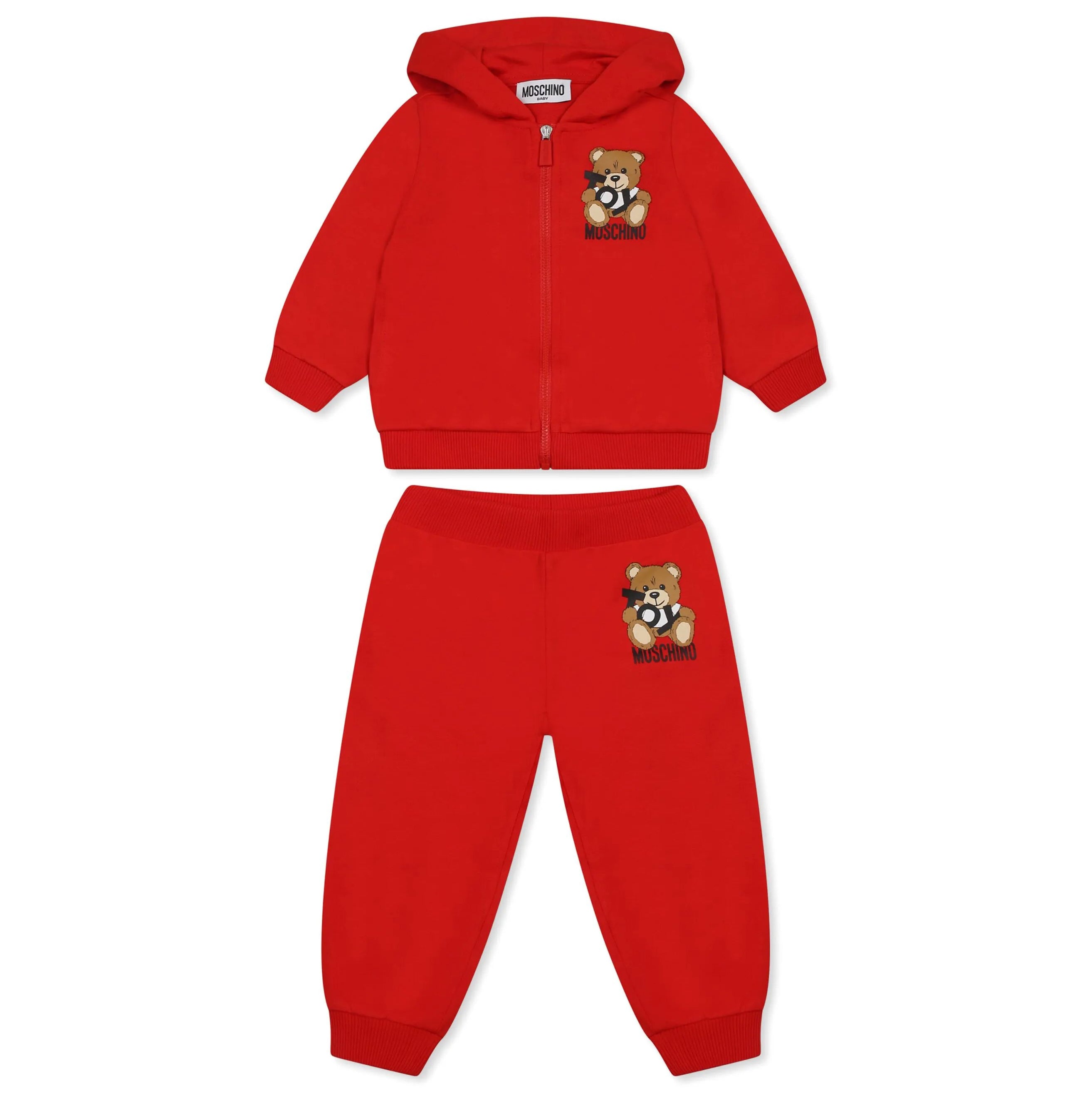 Moschino-BABY ZIP UP HOODED SWEATSUIT W TOY BEAR PRINT