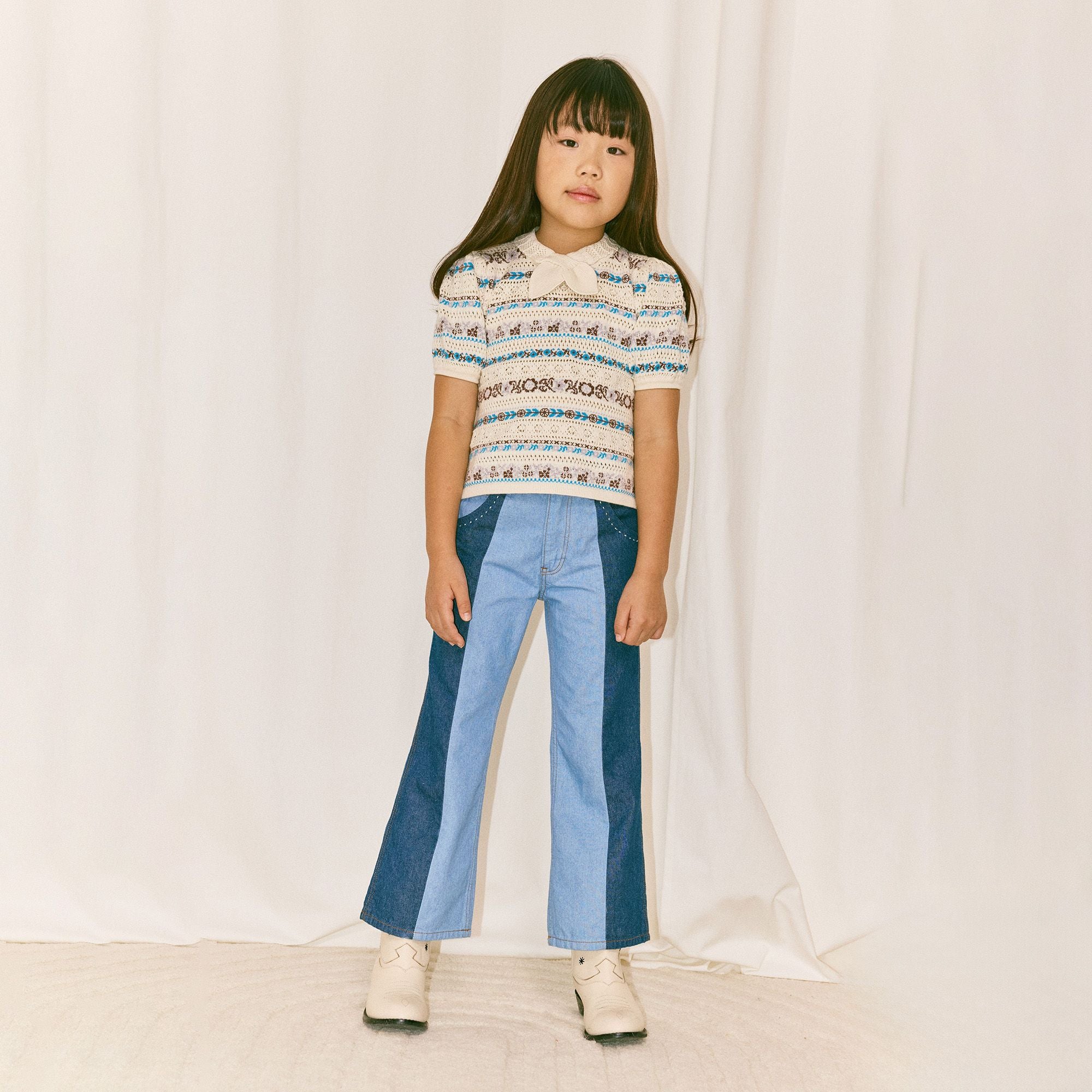 Misha & Puff-Girls Katya Blouse Marzipan Eyelet Ribbon