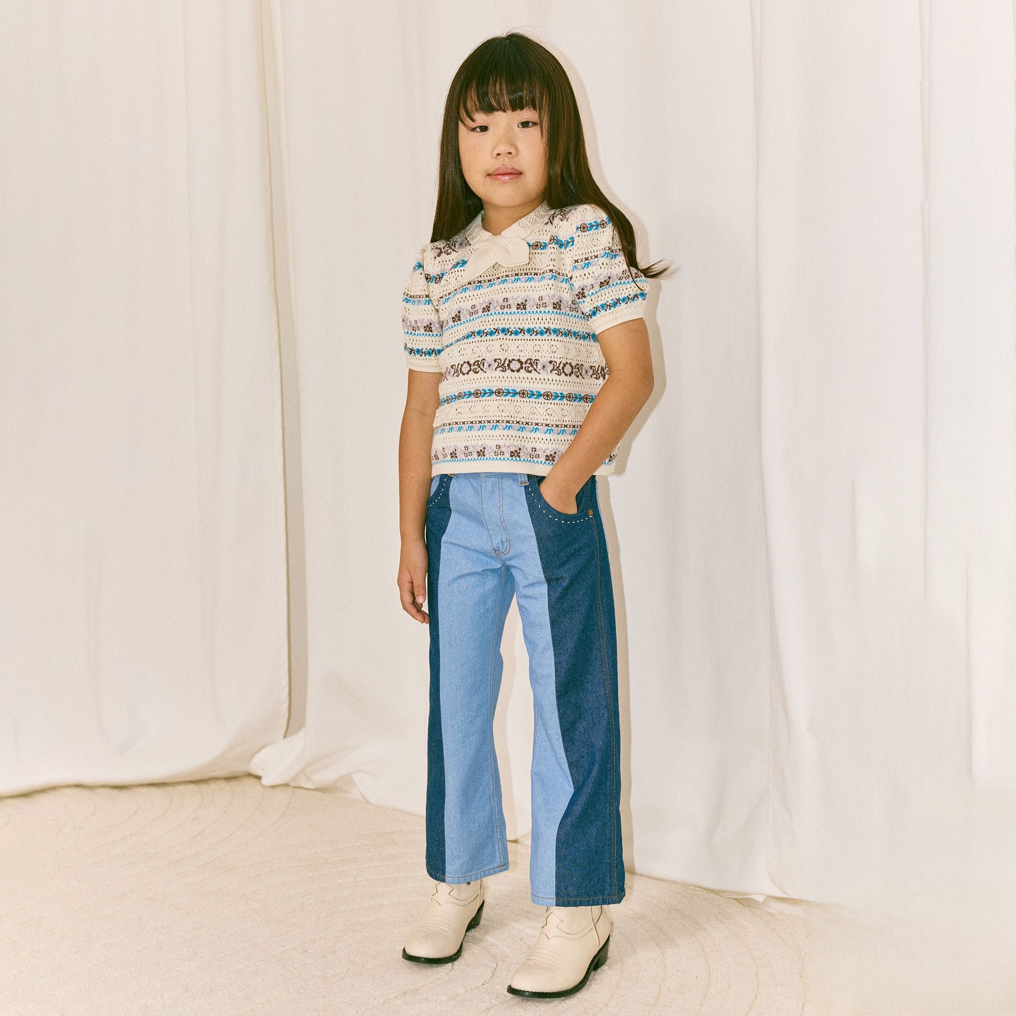 Misha & Puff-Girls Katya Blouse Marzipan Eyelet Ribbon