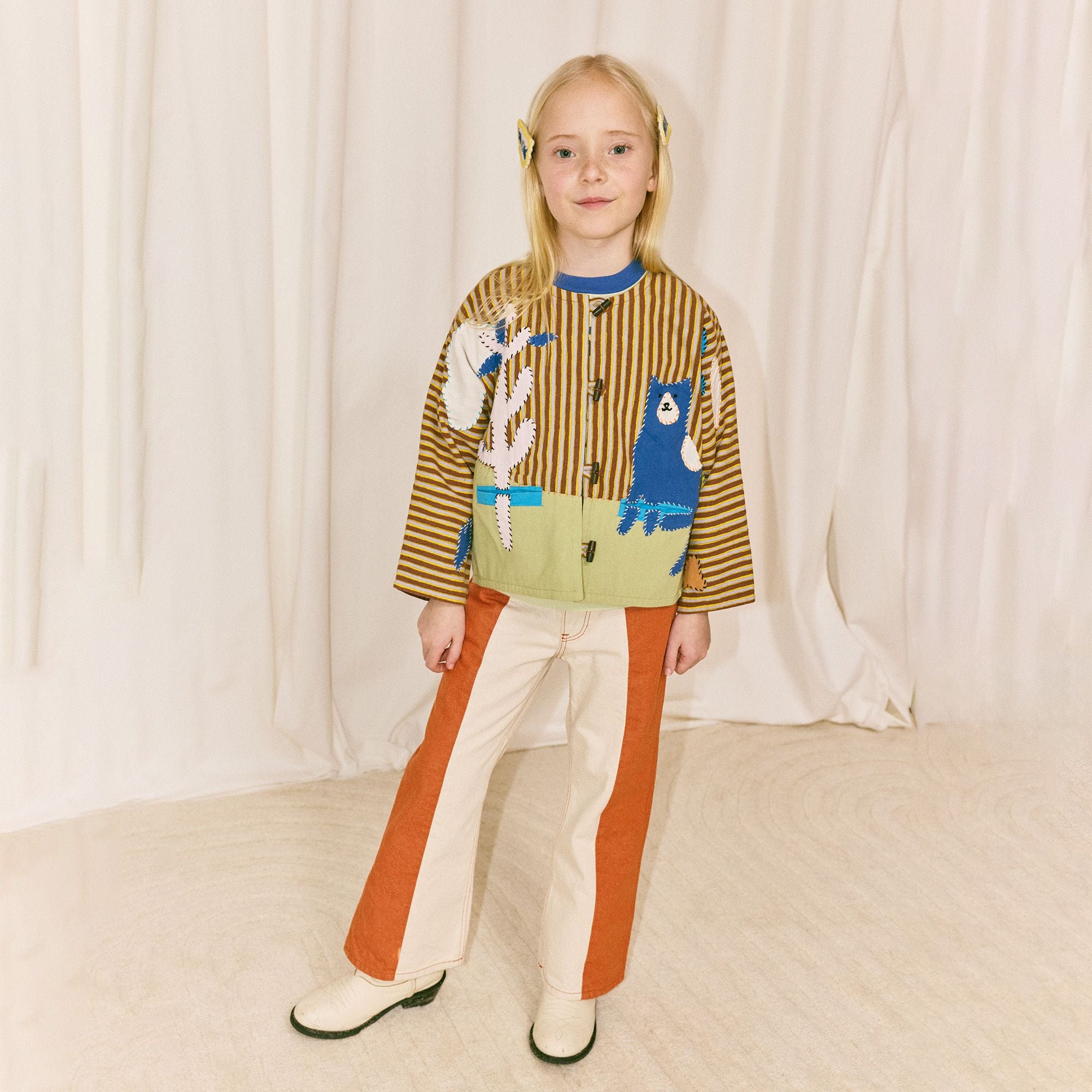 Misha & Puff-Kids Catscape Applique Cardigan Cola Painterly Stripe