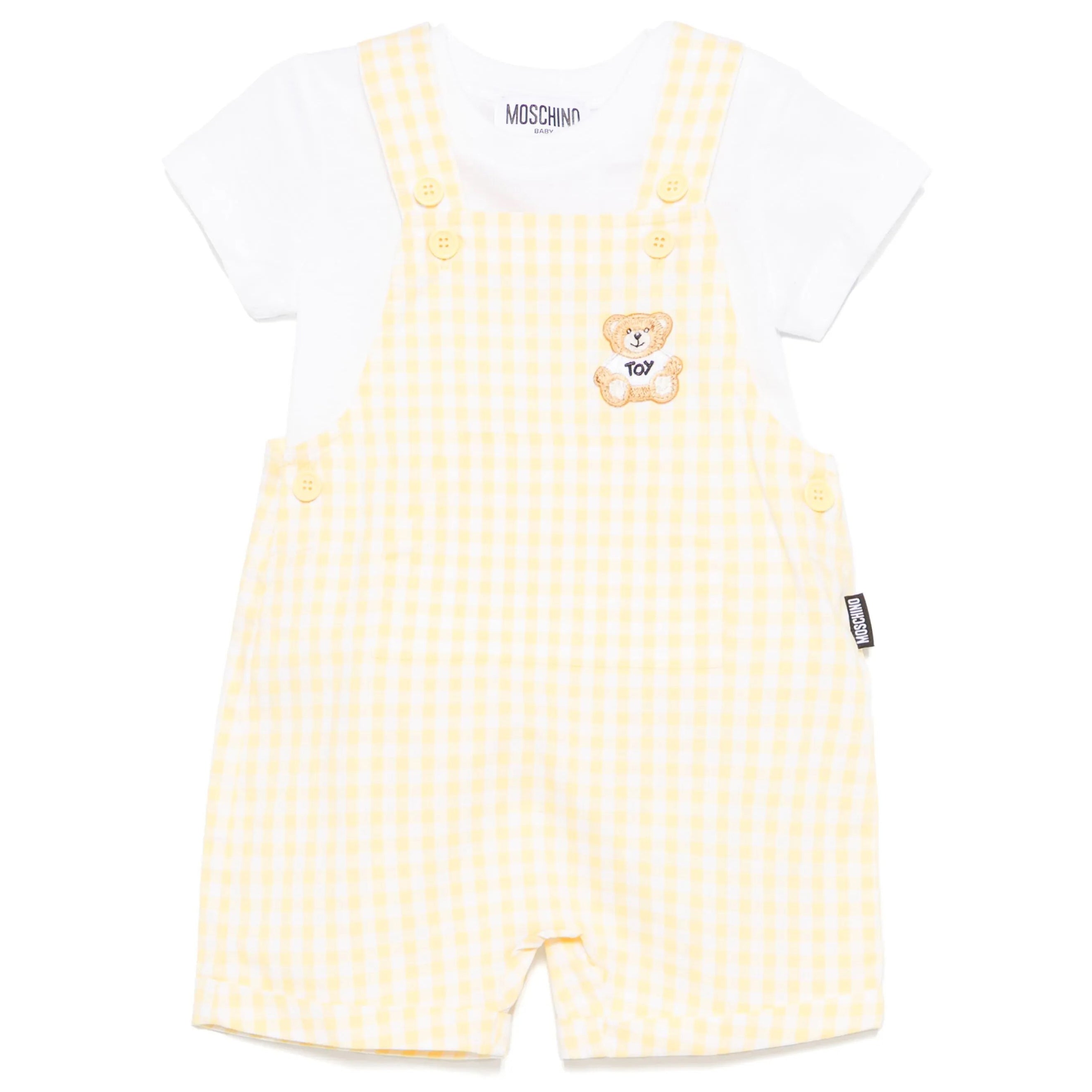 Moschino-BABY GINGHAM BEAR PATCH OVERALL W SS T-SHIRT