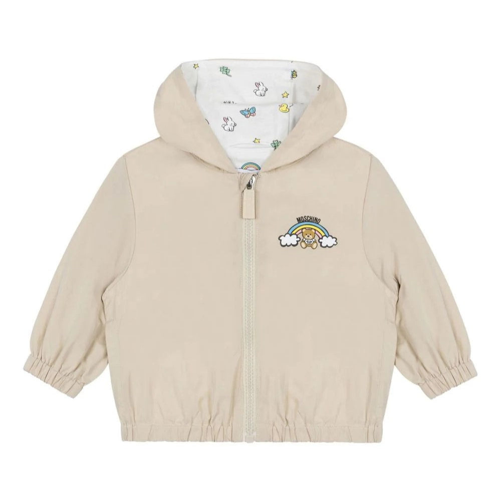 Moschino-BABY NYLON HOODED JACKET W BEAR RAINBOW PRINT