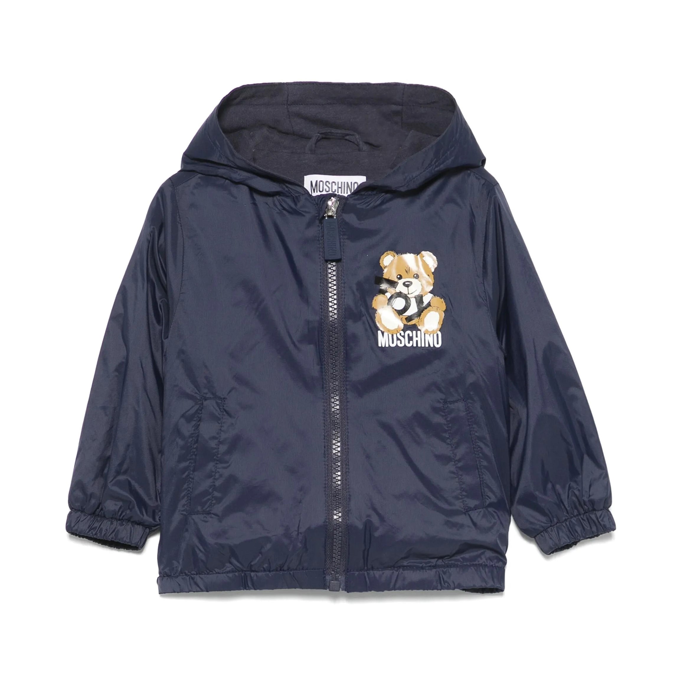 Moschino-BABY LS HOODED NYLON JACKET W TOY BEAR LOGO PRINT