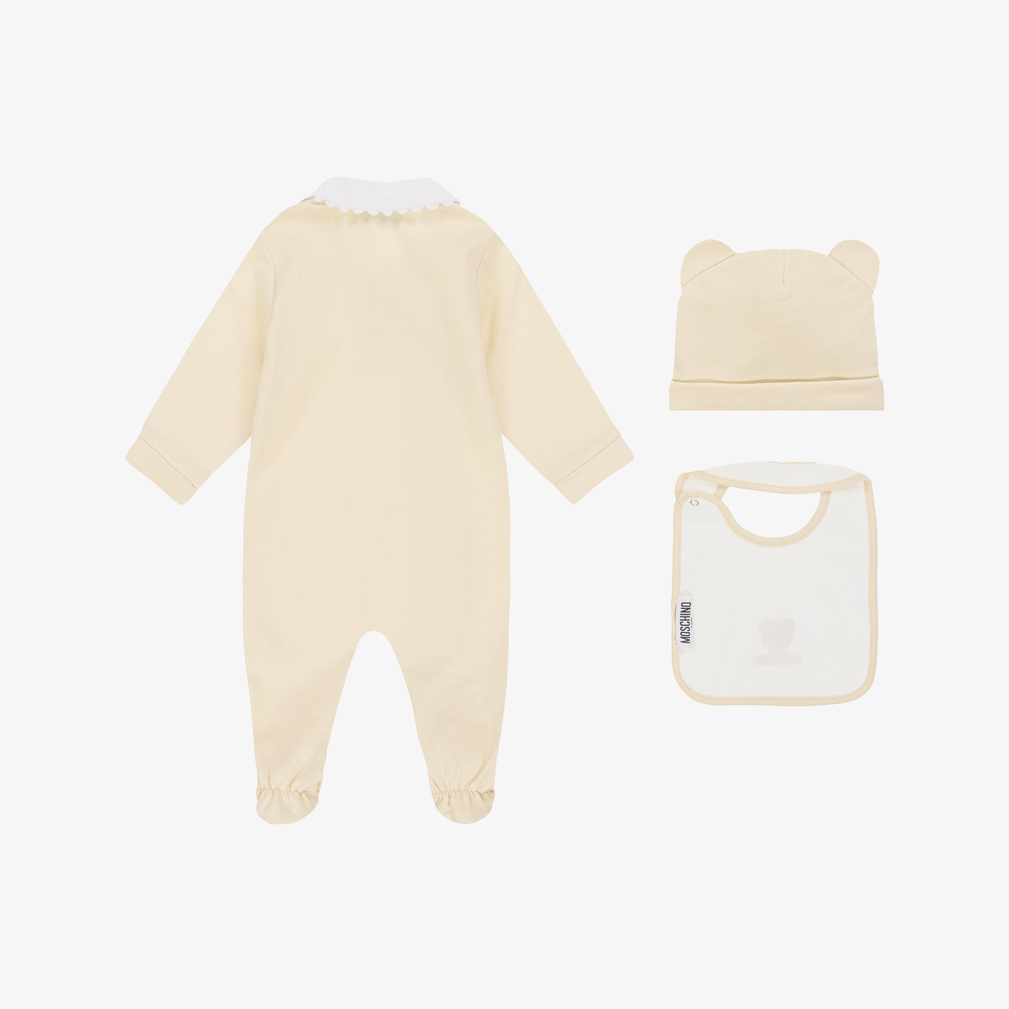 Moschino-Babygrow Bib+Hat Set Beige