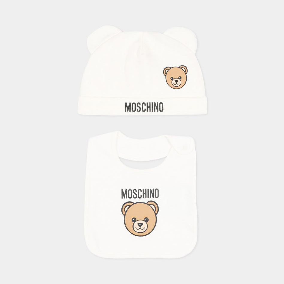 Moschino-Kids Hat And Bib Gift Set Cloud