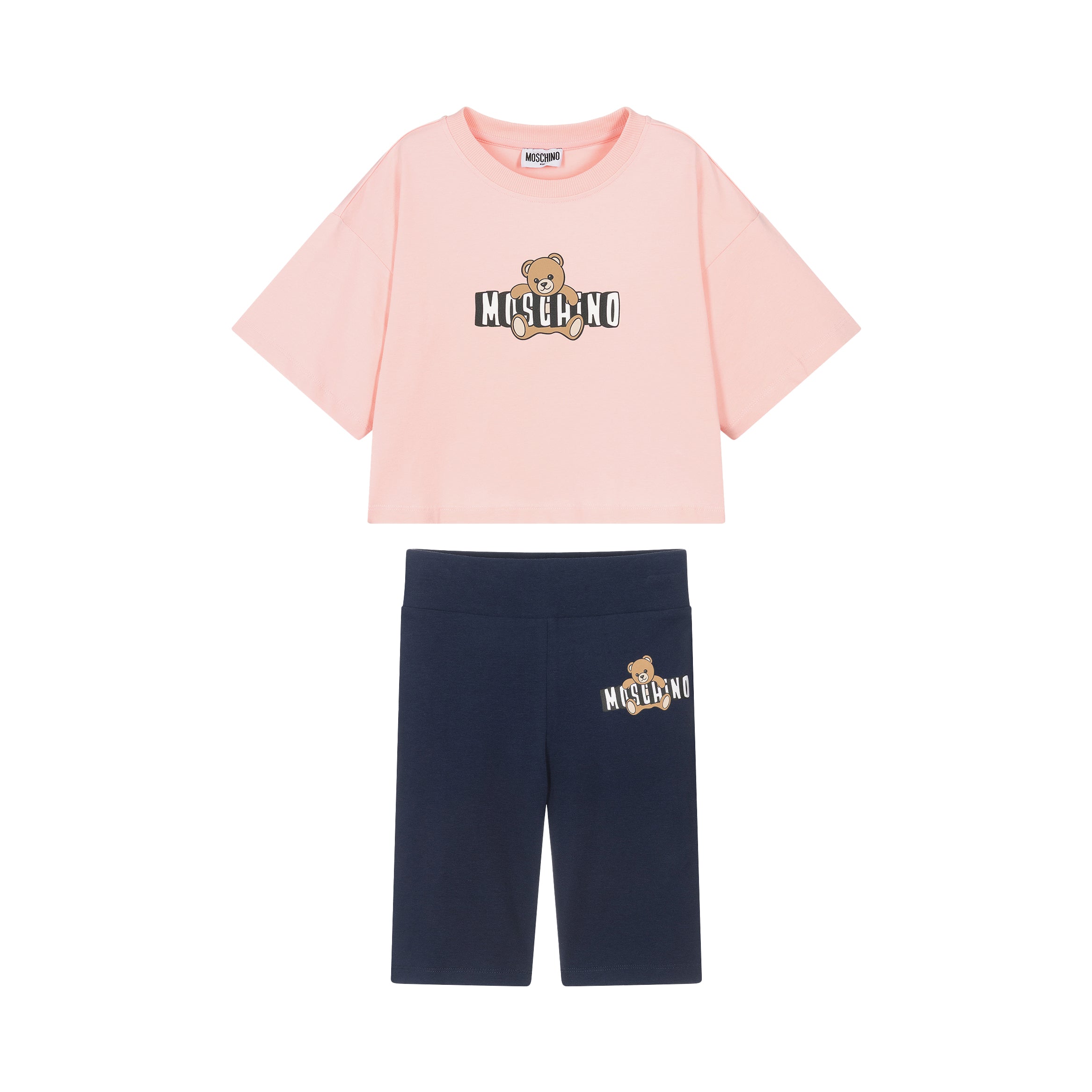 Moschino-Girls T-Shirt + Shorts Set Sugar Rose/Blue