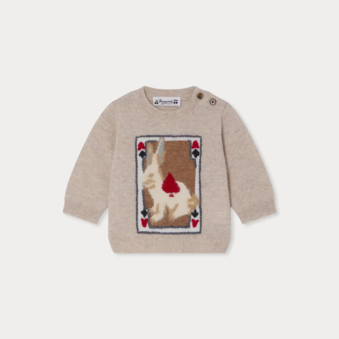 Bonpoint-Almire jacquard sweater with a hand-embroidered wool rabbit
