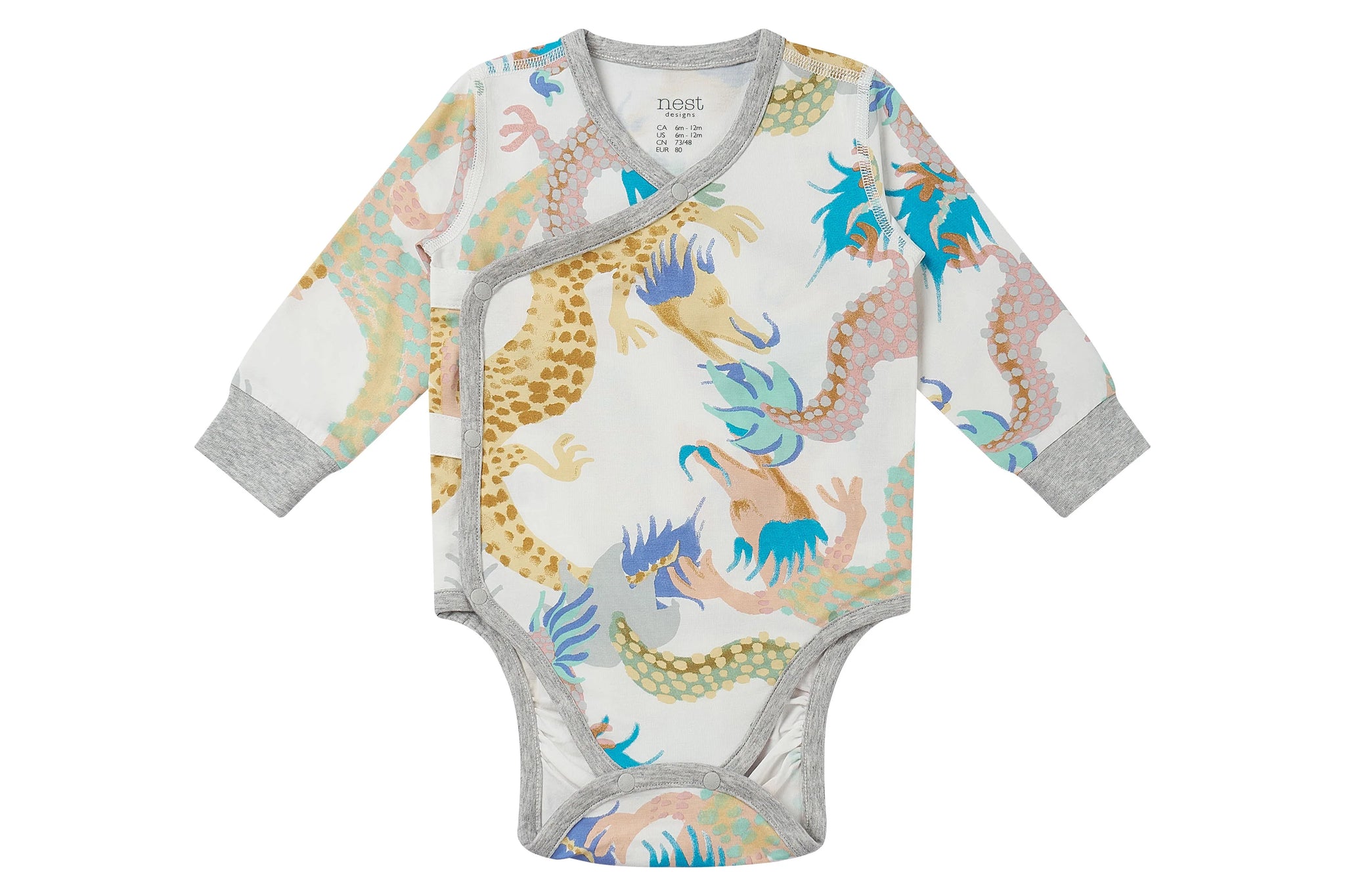 Long Sleeve Kimono Onesie (Avocado Bamboo) - Dragon Dance