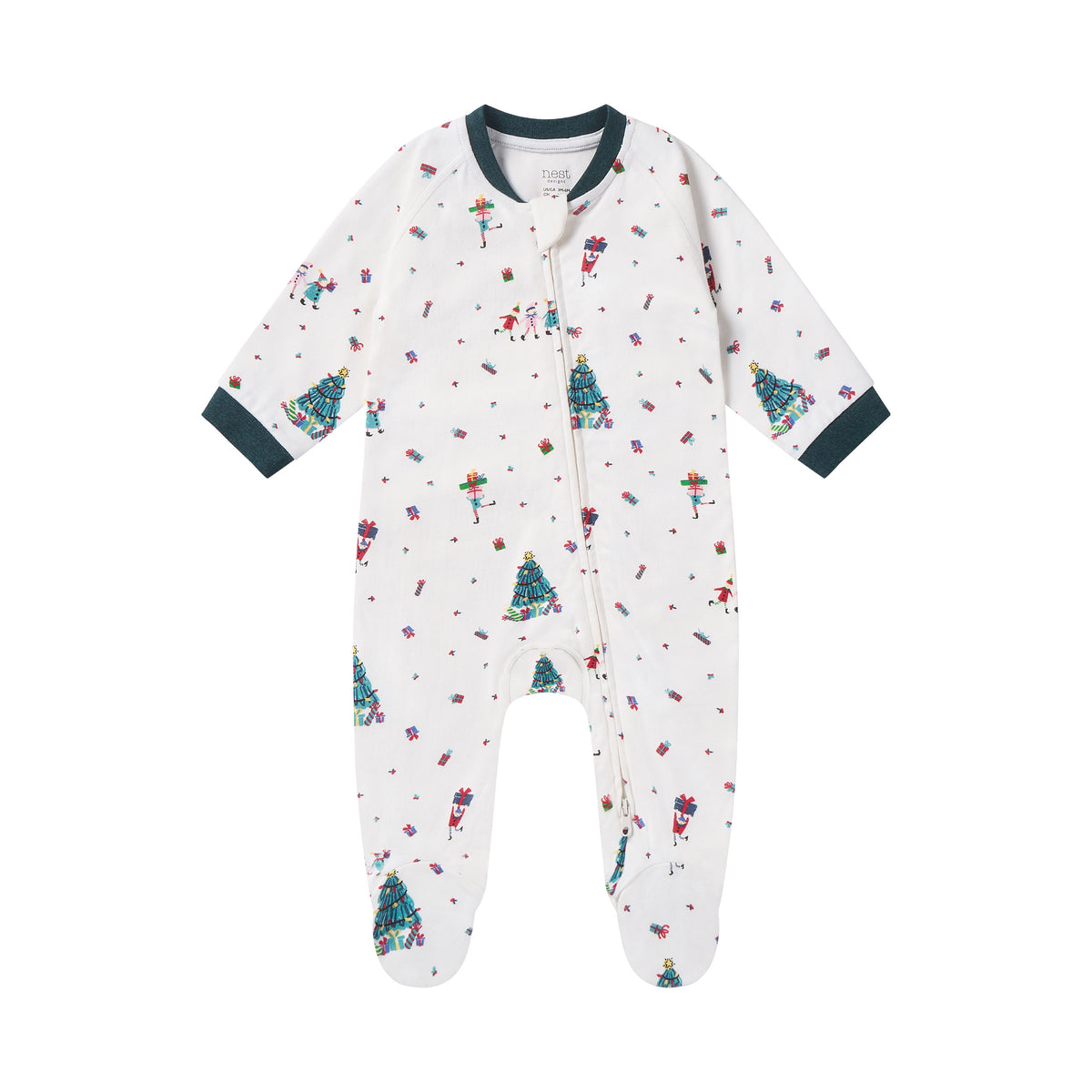 Nest Designs-L/S Footed Sleeper Santas Elves