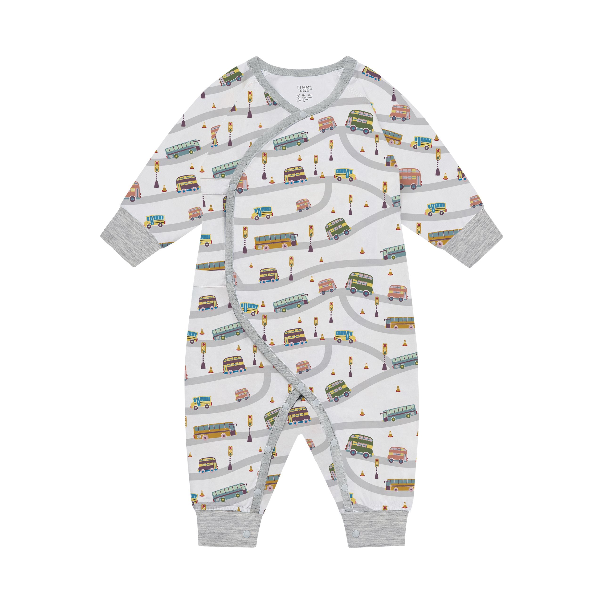 Nest Designs-Long Sleeve Kimono Romper Wheels On The Bus