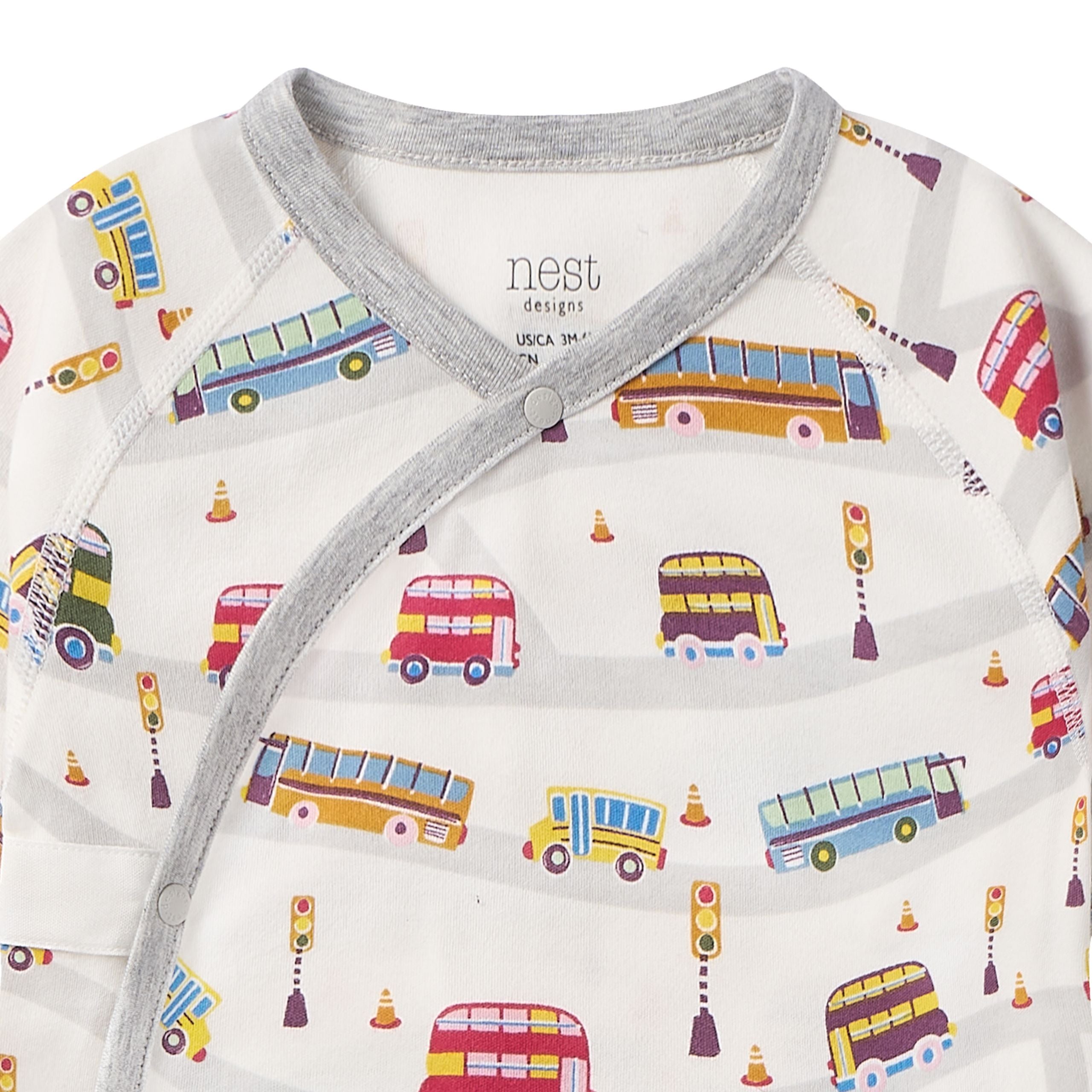 Nest Designs-Long Sleeve Kimono Romper Wheels On The Bus