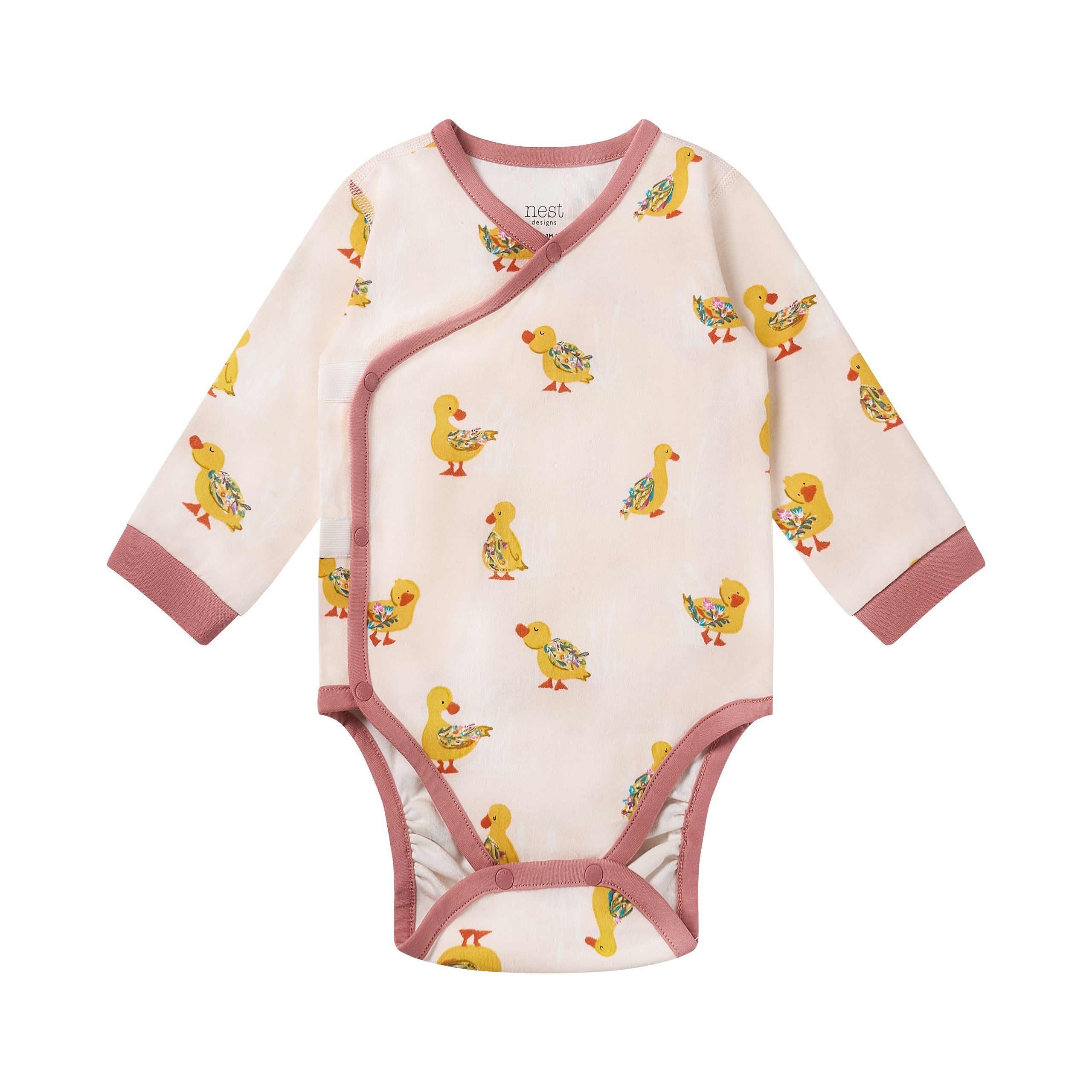Nest Designs-Long Sleeve Kimono Onesie Five Little Ducks