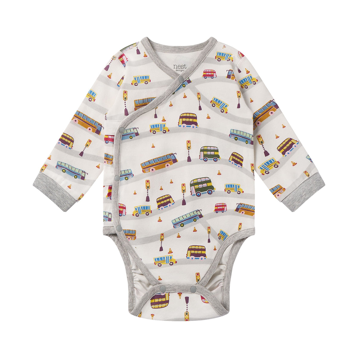 Nest Designs-Long Sleeve Kimono Onesie Wheels On The Bus