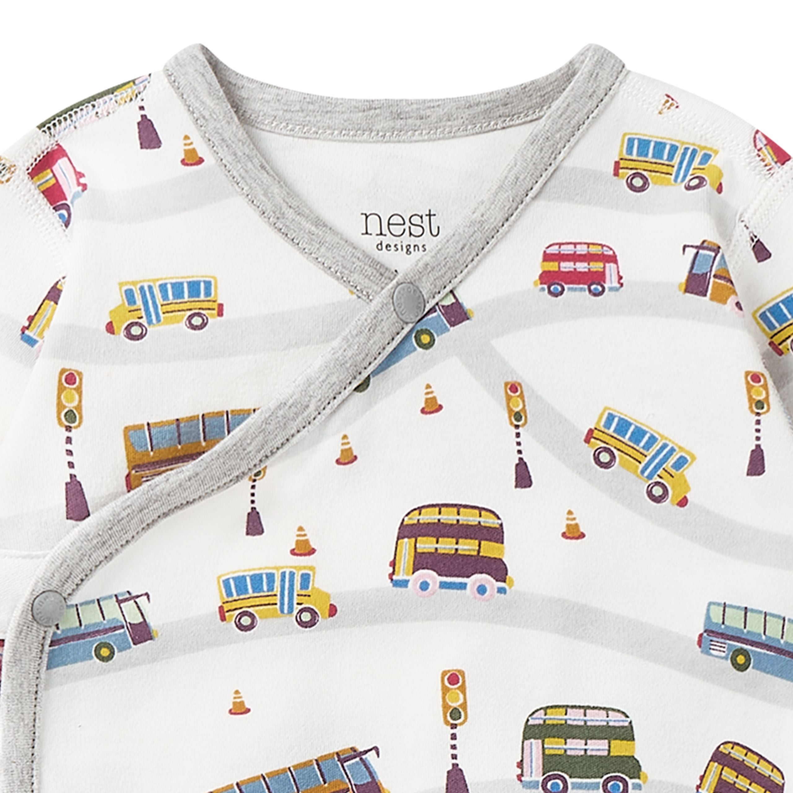Nest Designs-Long Sleeve Kimono Onesie Wheels On The Bus