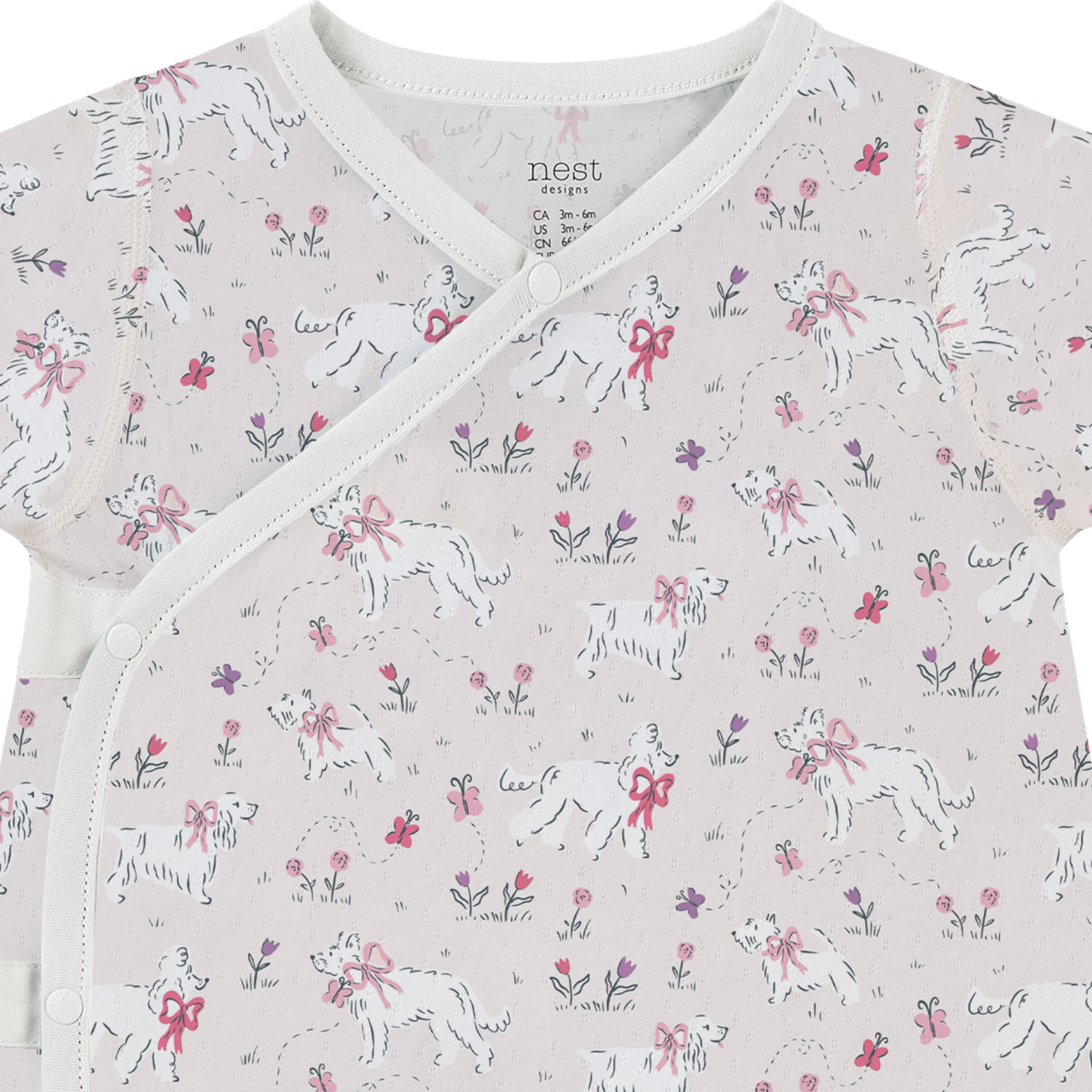 Nest Designs-Baby Short Sleeve Kimono Onesie Doggie Meadow