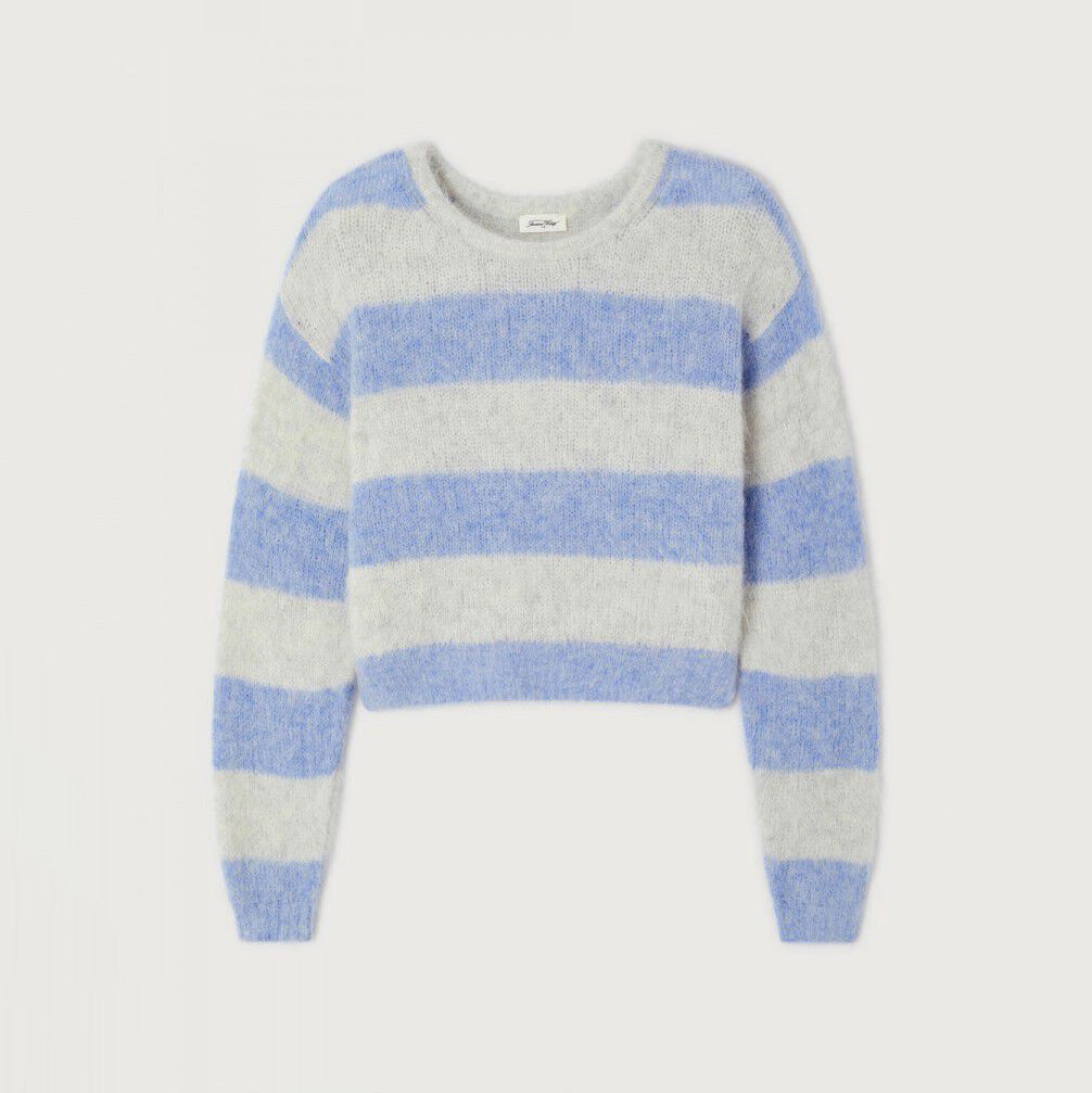 American Vintage-Women Pull ML Col Rond Niby Rayures Givre