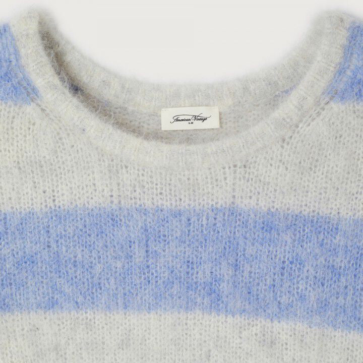 American Vintage-Women Pull ML Col Rond Niby Rayures Givre