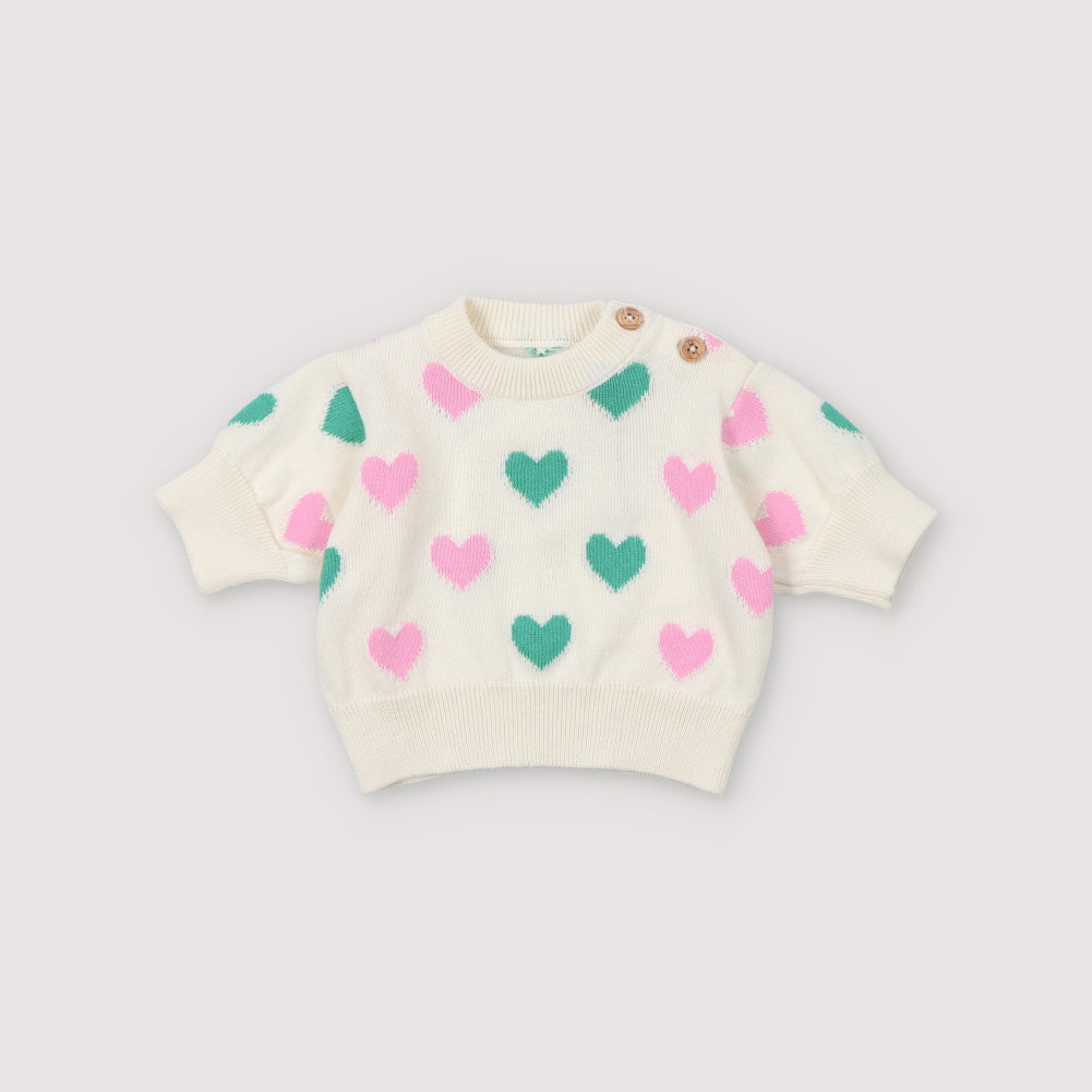 The New Society-Baby Girls Colorful Knitted Heart Pattern Cotton T-Shirt