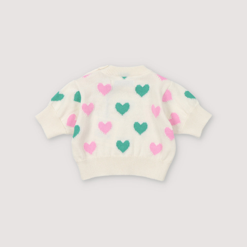 The New Society-Baby Girls Colorful Knitted Heart Pattern Cotton T-Shirt