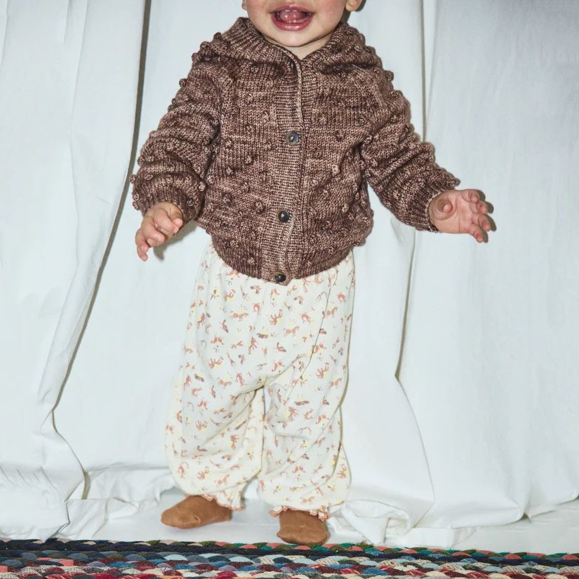 Misha & Puff-Baby Hooded Popcorn Cardigan Affogato