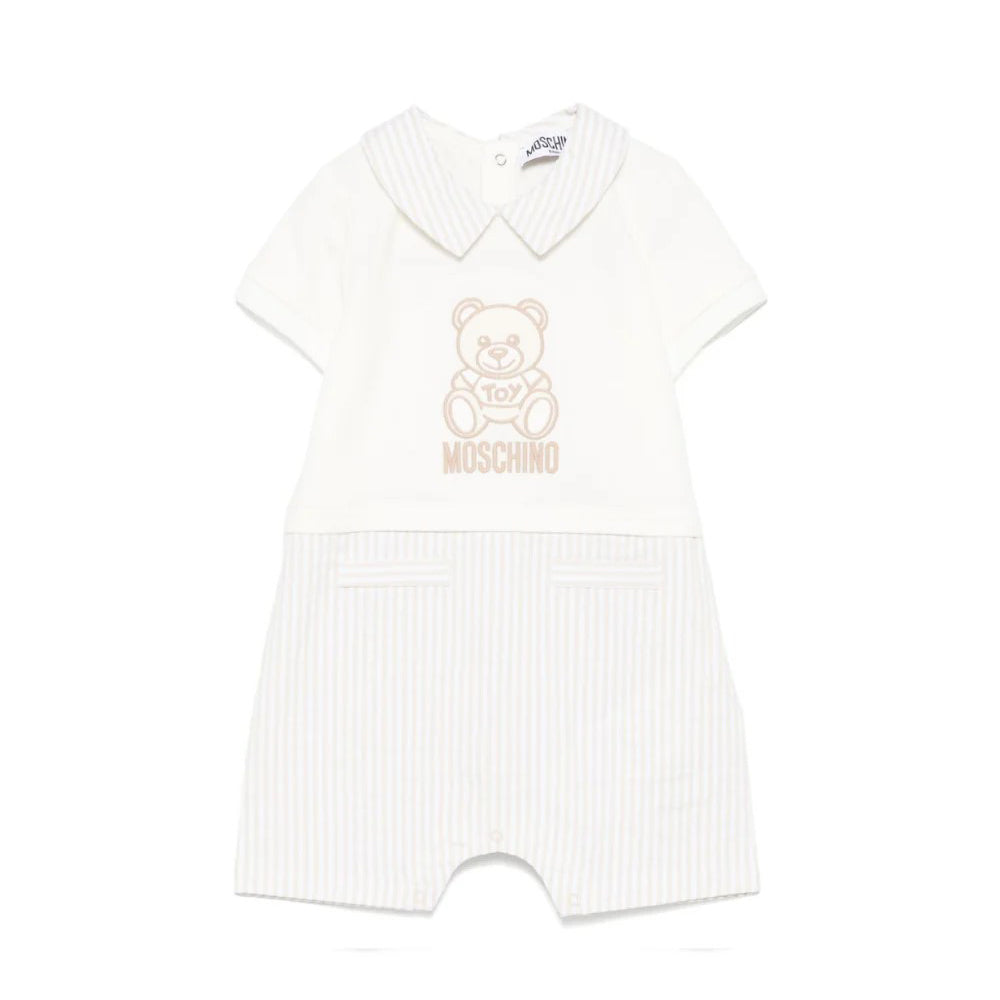 Moschino-BABY BOY SS ROMPER W STRIPES AND BEAR PRINT IN G B