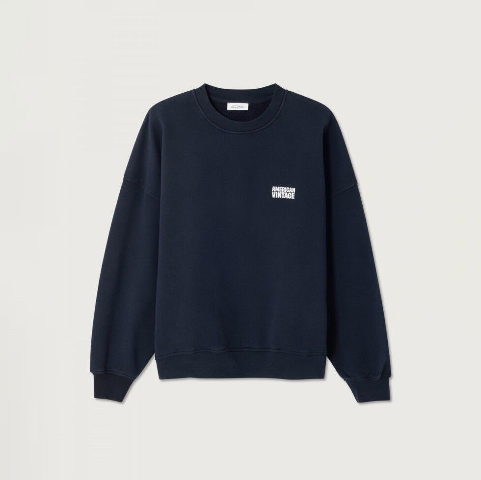 American Vintage-Women Sweat ML Col Rond Plizzy Navy Vintage