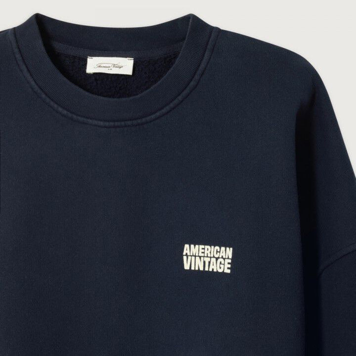 American Vintage-Women Sweat ML Col Rond Plizzy Navy Vintage
