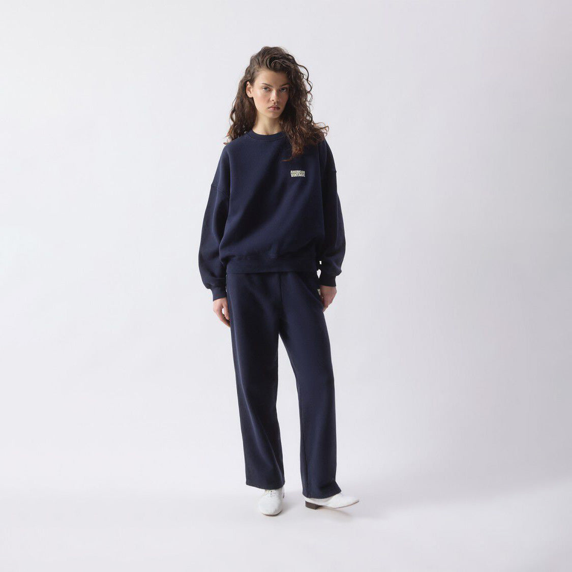 American Vintage-Women Sweat ML Col Rond Plizzy Navy Vintage