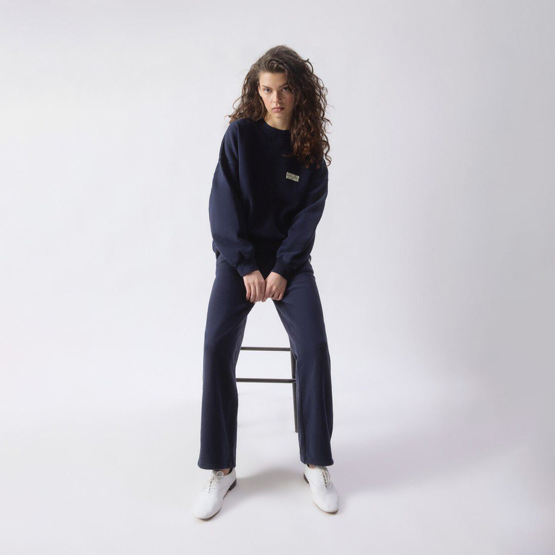 American Vintage-Women Sweat ML Col Rond Plizzy Navy Vintage