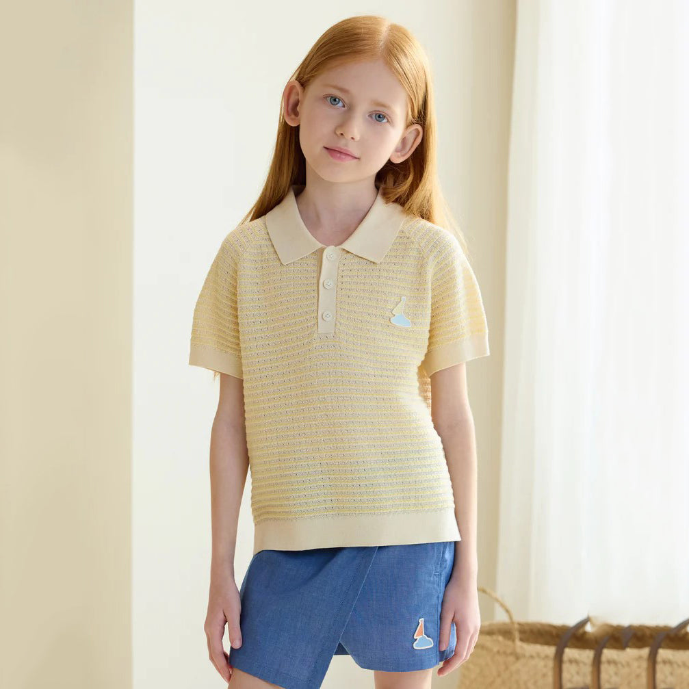 PETITE REVERY-Knit Short Sleeve Top-Mellow Yellow