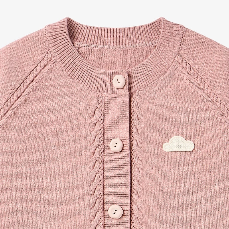 Petite Revery-Cable Knit Cardigan Old Rose