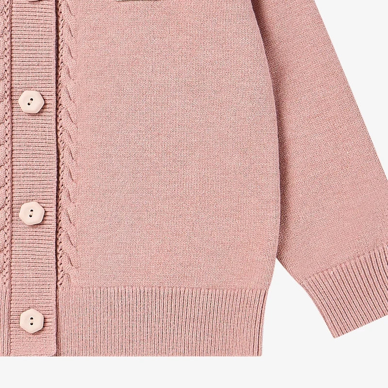 Petite Revery-Cable Knit Cardigan Old Rose