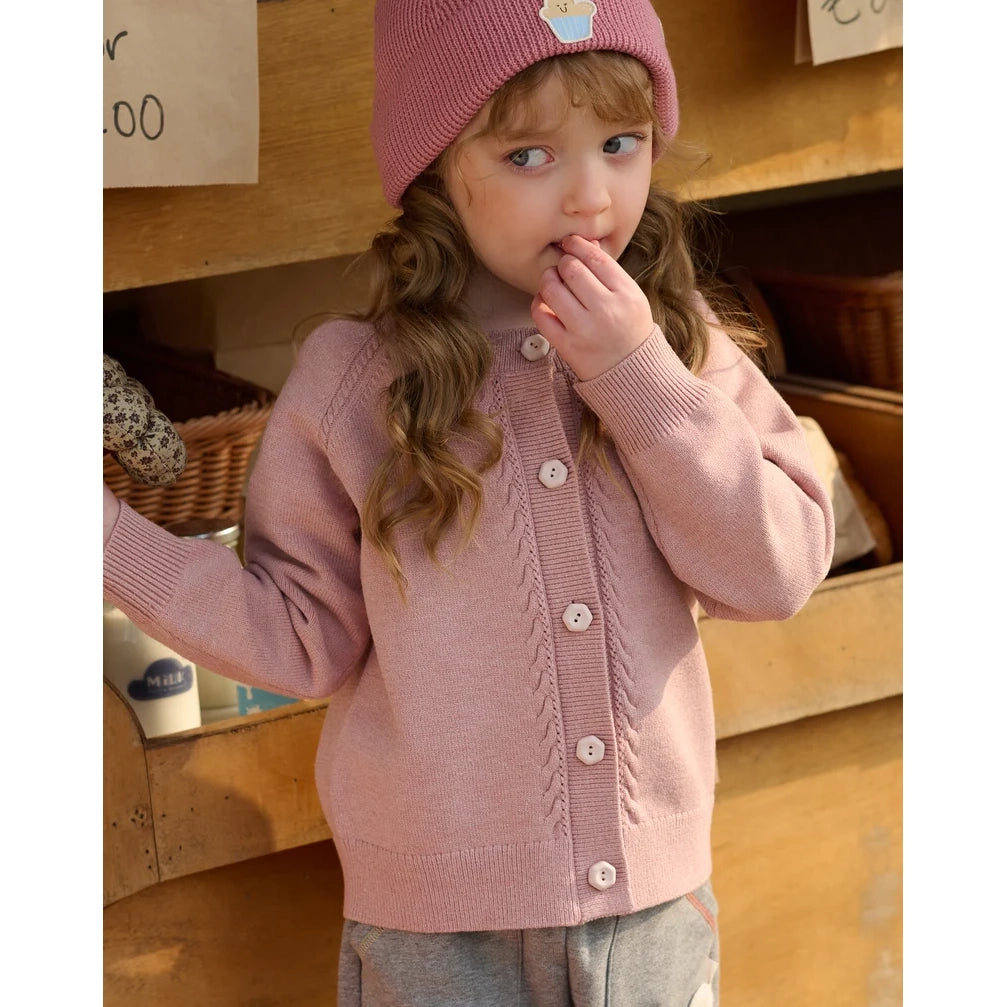 Petite Revery-Cable Knit Cardigan Old Rose