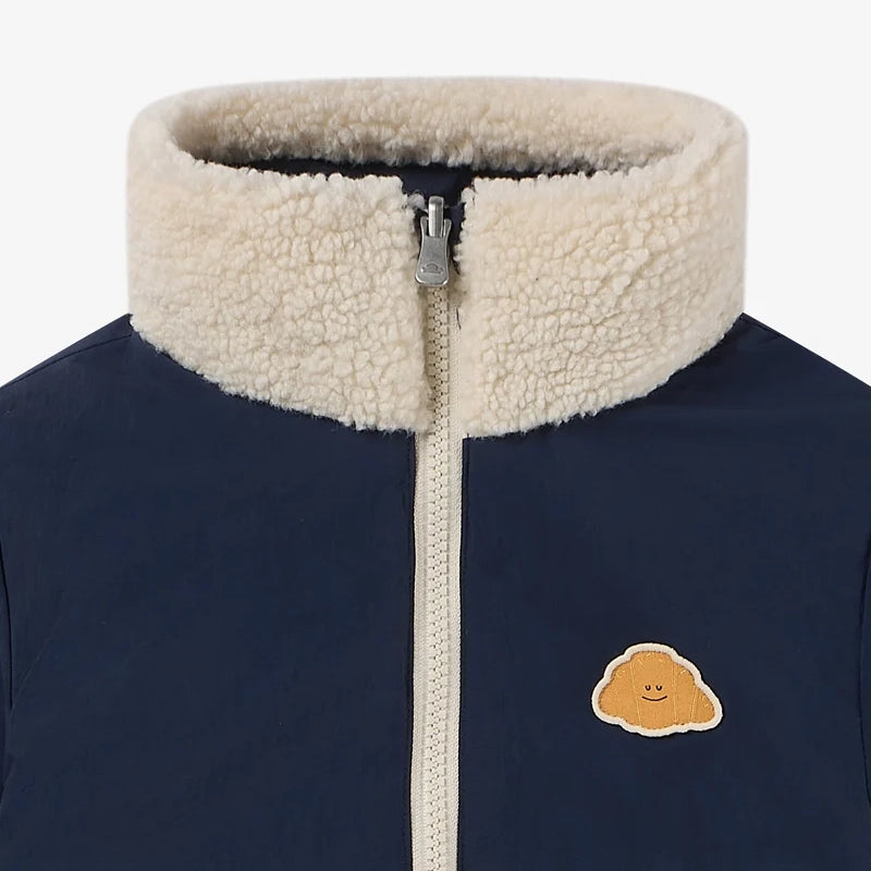 Petite Revery-Recycled Nylon + High Pile Fleece Reversible Jacket Blueberry