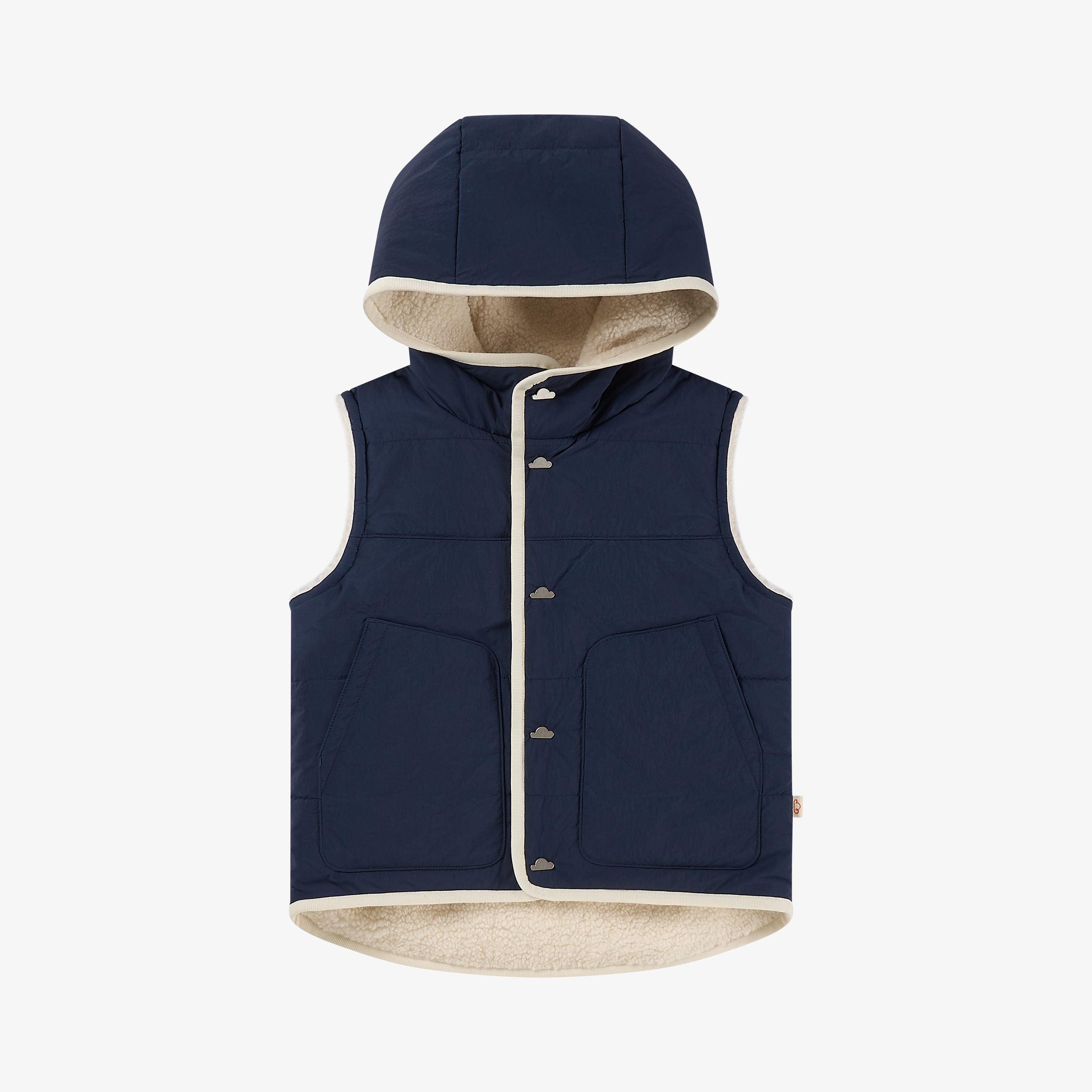 Petite Revery-Recycled Nylon + High Pile Fleece Reversible Vest Blueberry