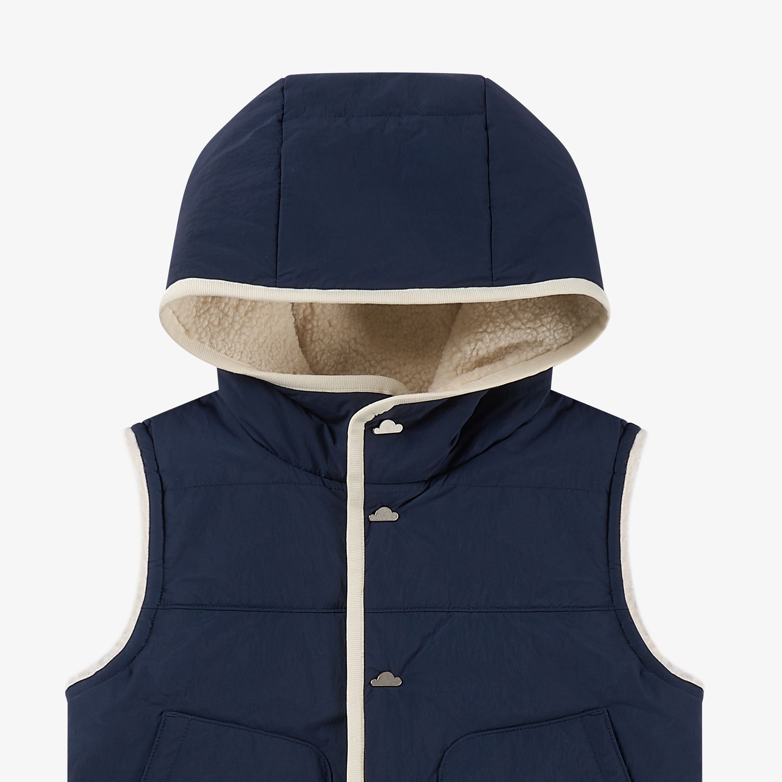 Petite Revery-Recycled Nylon + High Pile Fleece Reversible Vest Blueberry