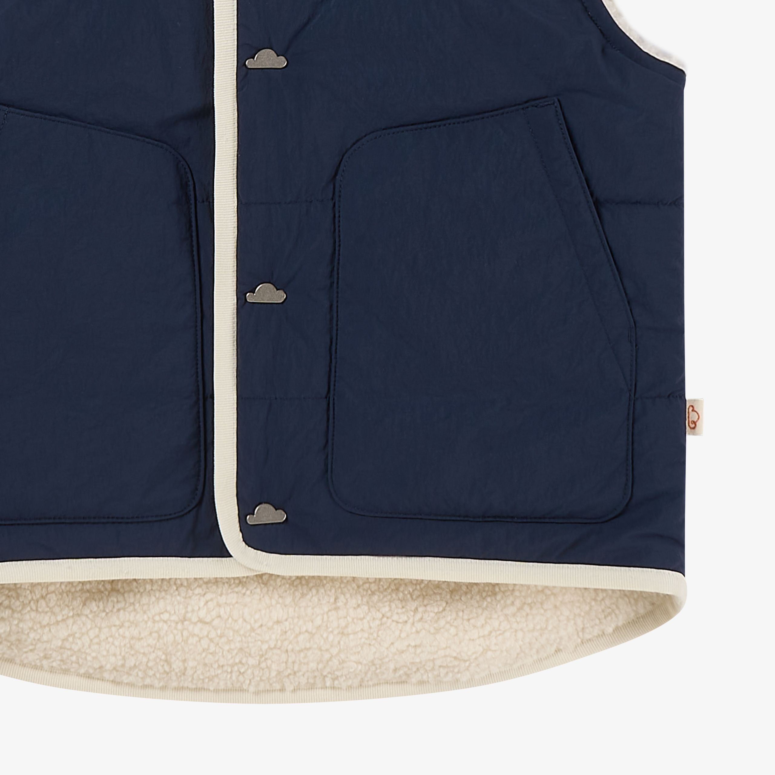 Petite Revery-Recycled Nylon + High Pile Fleece Reversible Vest Blueberry