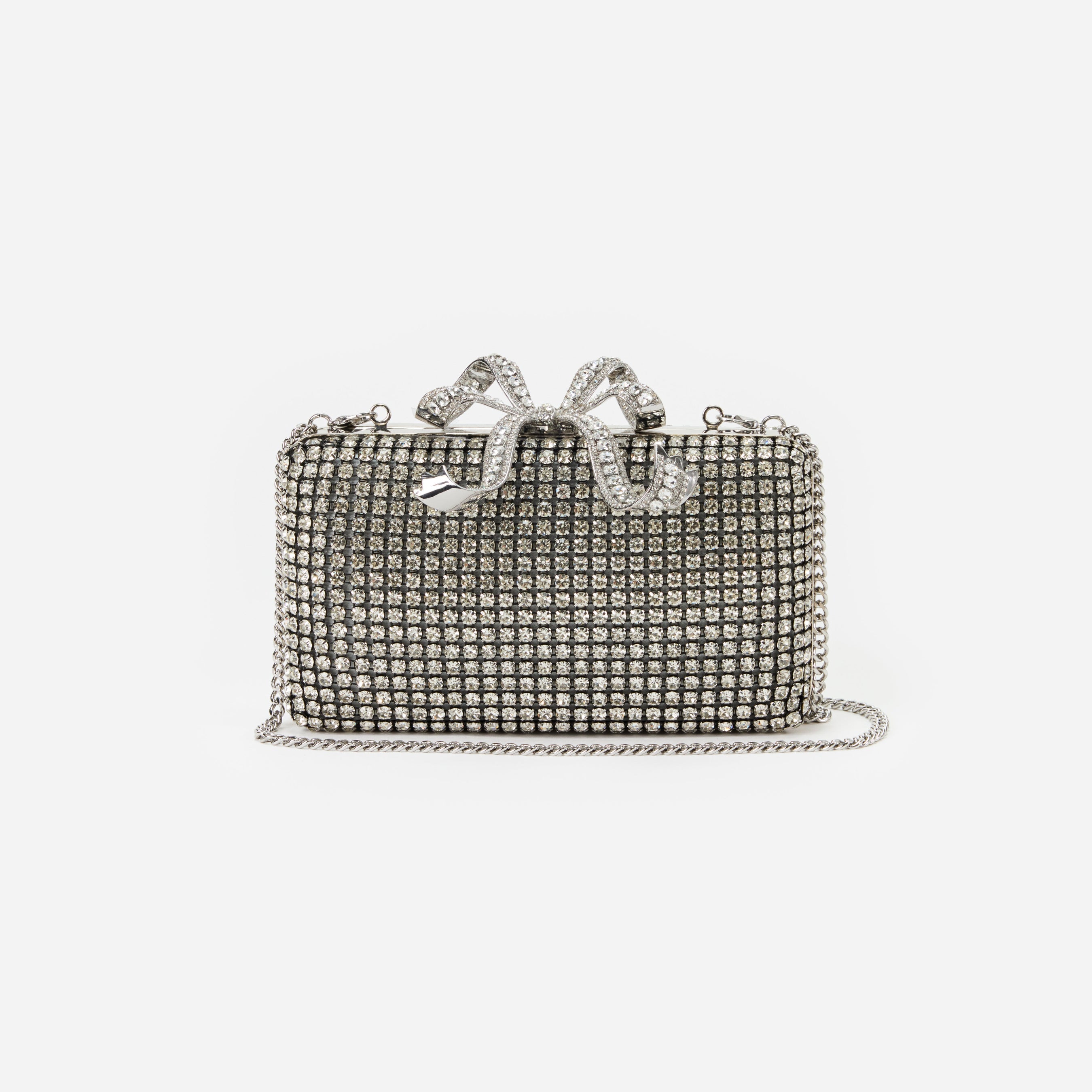 Silver Crystal Box Clutch