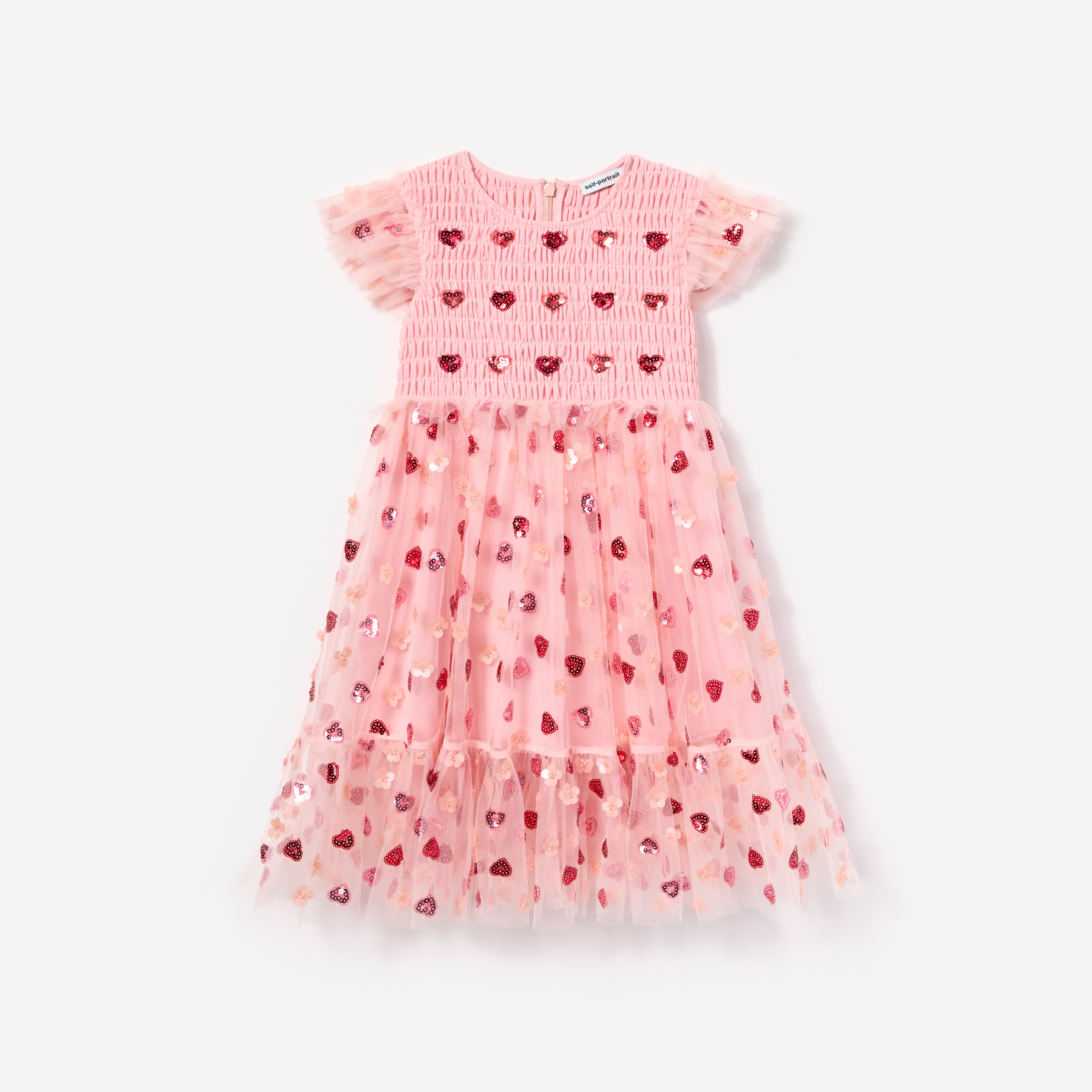 PINK MESH HEART SEQUIN DRESS