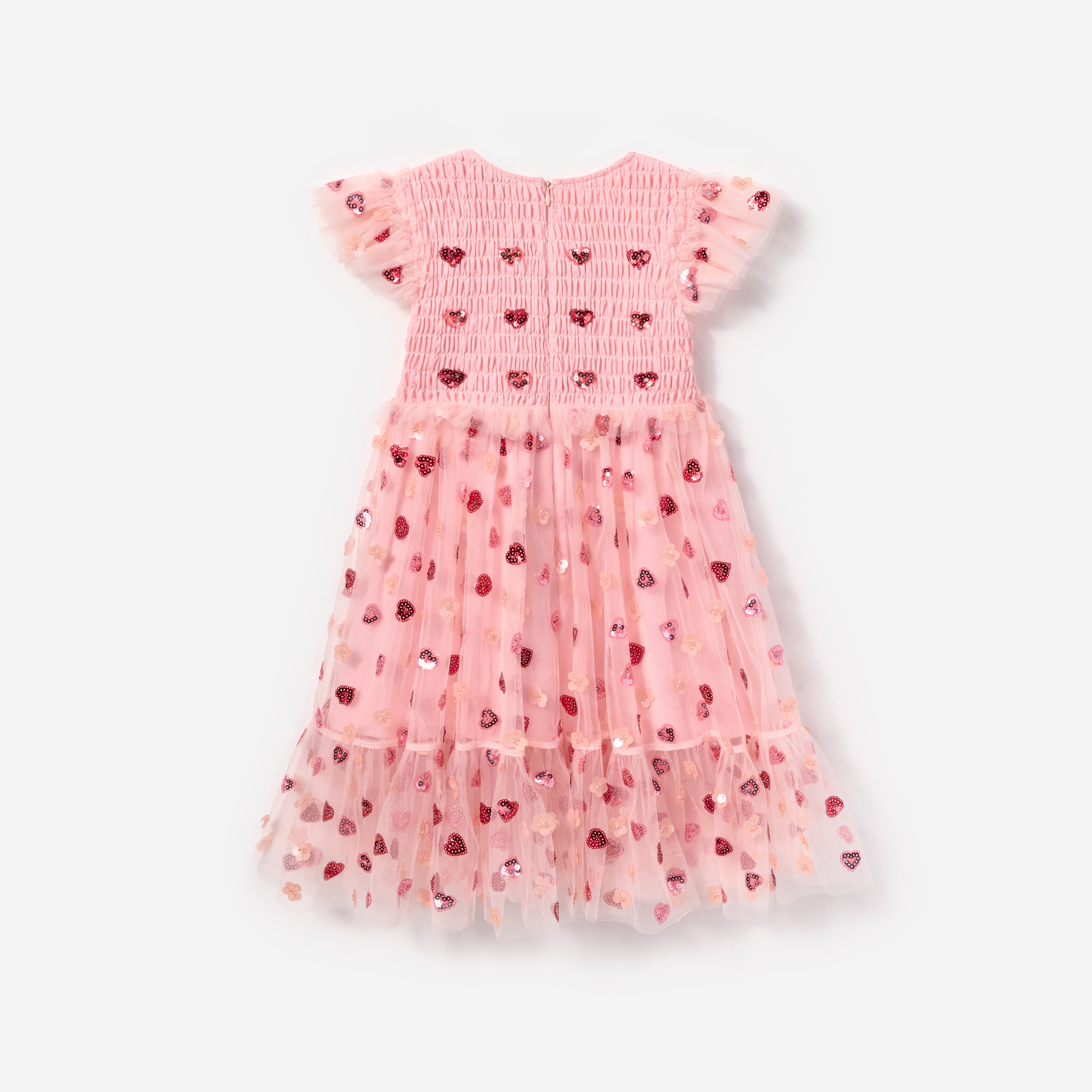 PINK MESH HEART SEQUIN DRESS