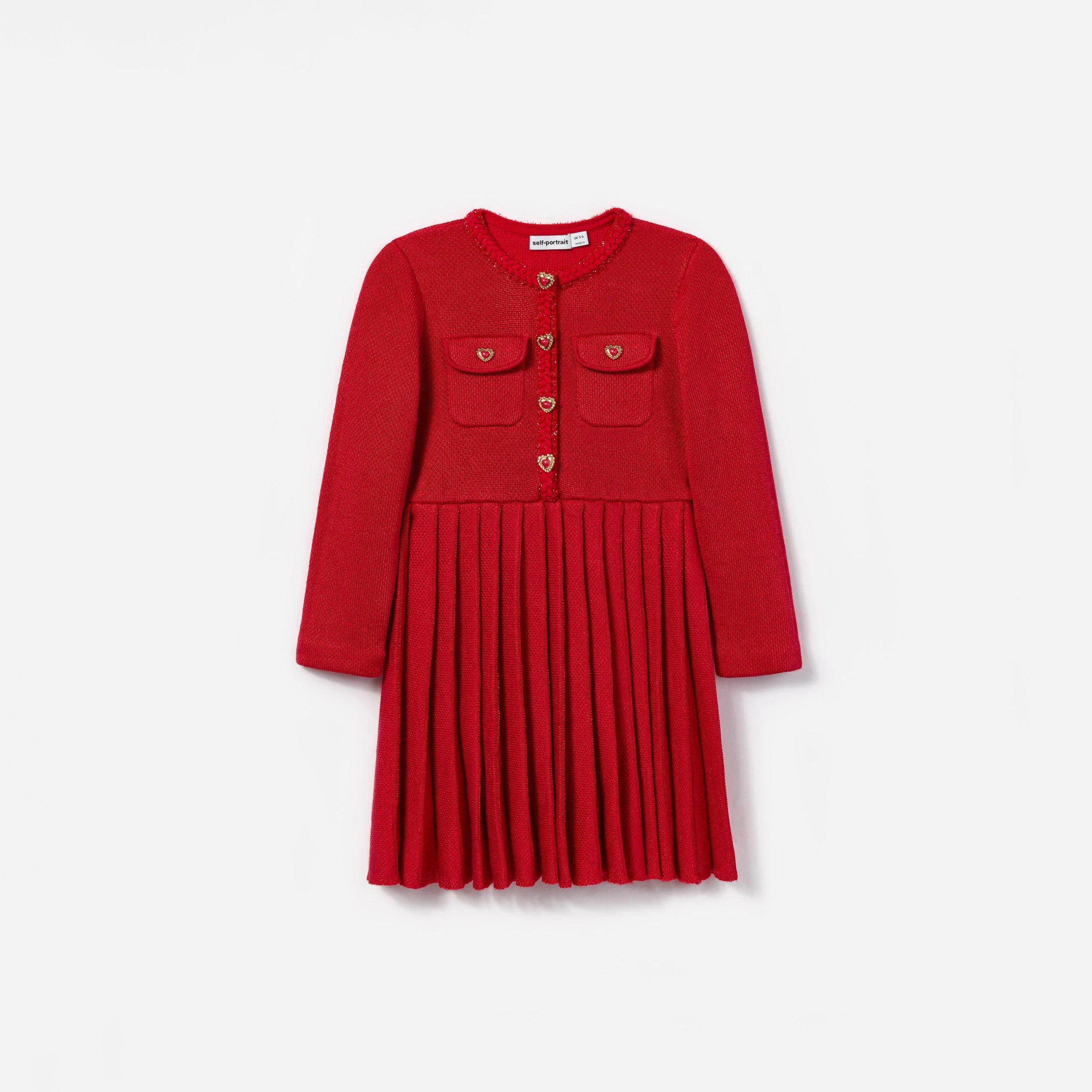 RED KNIT PLEATED DRESS