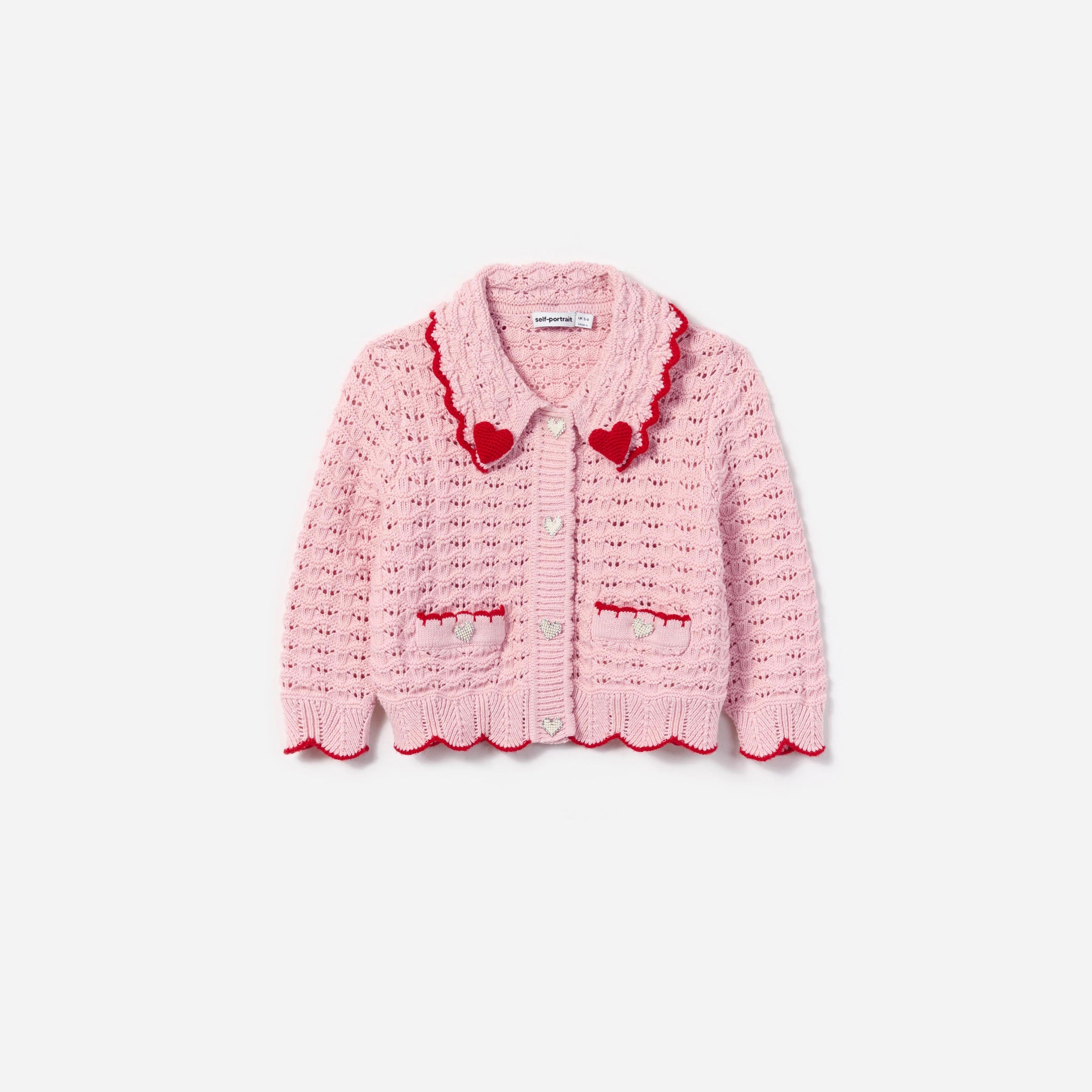 PINK TEXTURED HEART DETAIL CARDIGAN