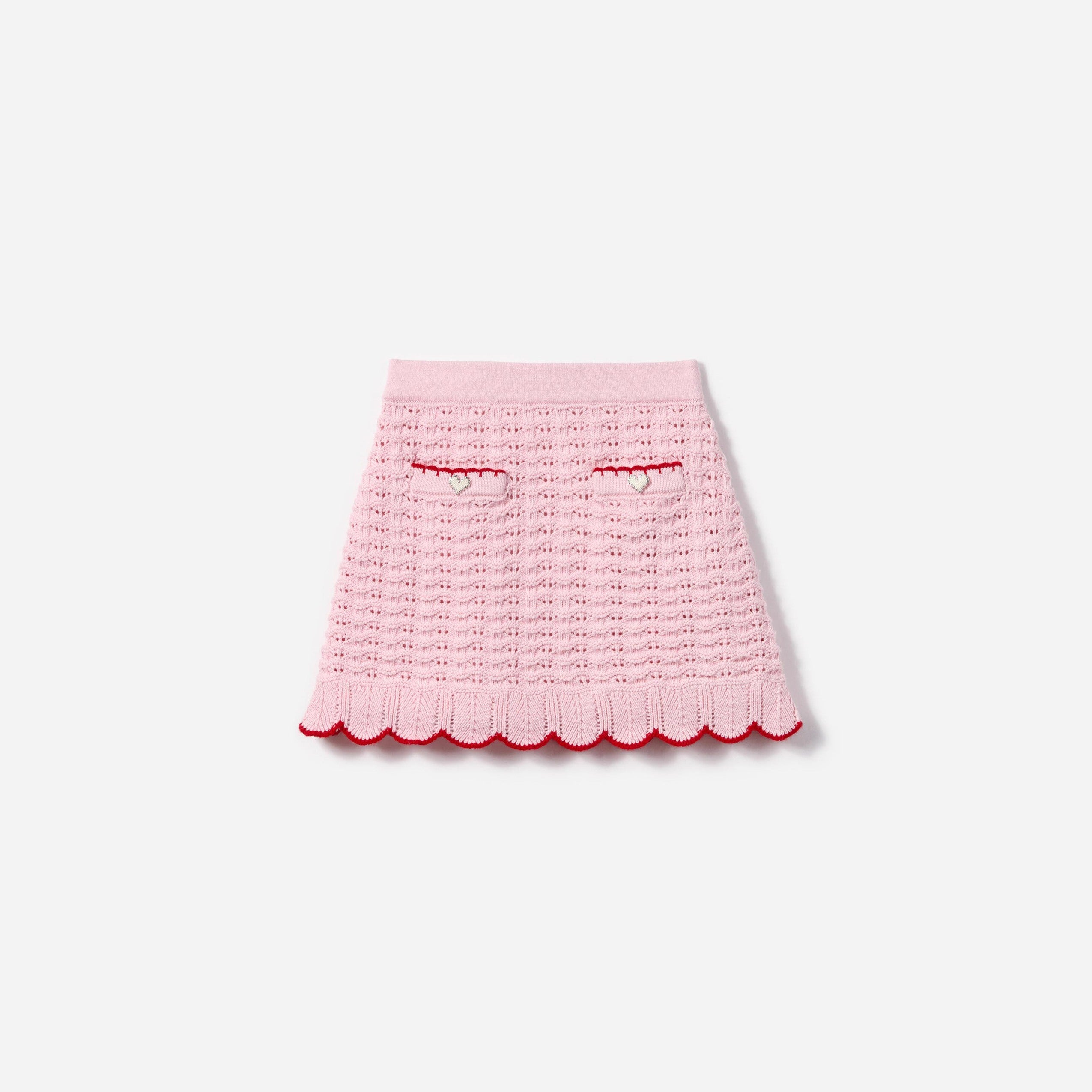 PINK TEXTURED KNIT HEART DETAIL SKIRT