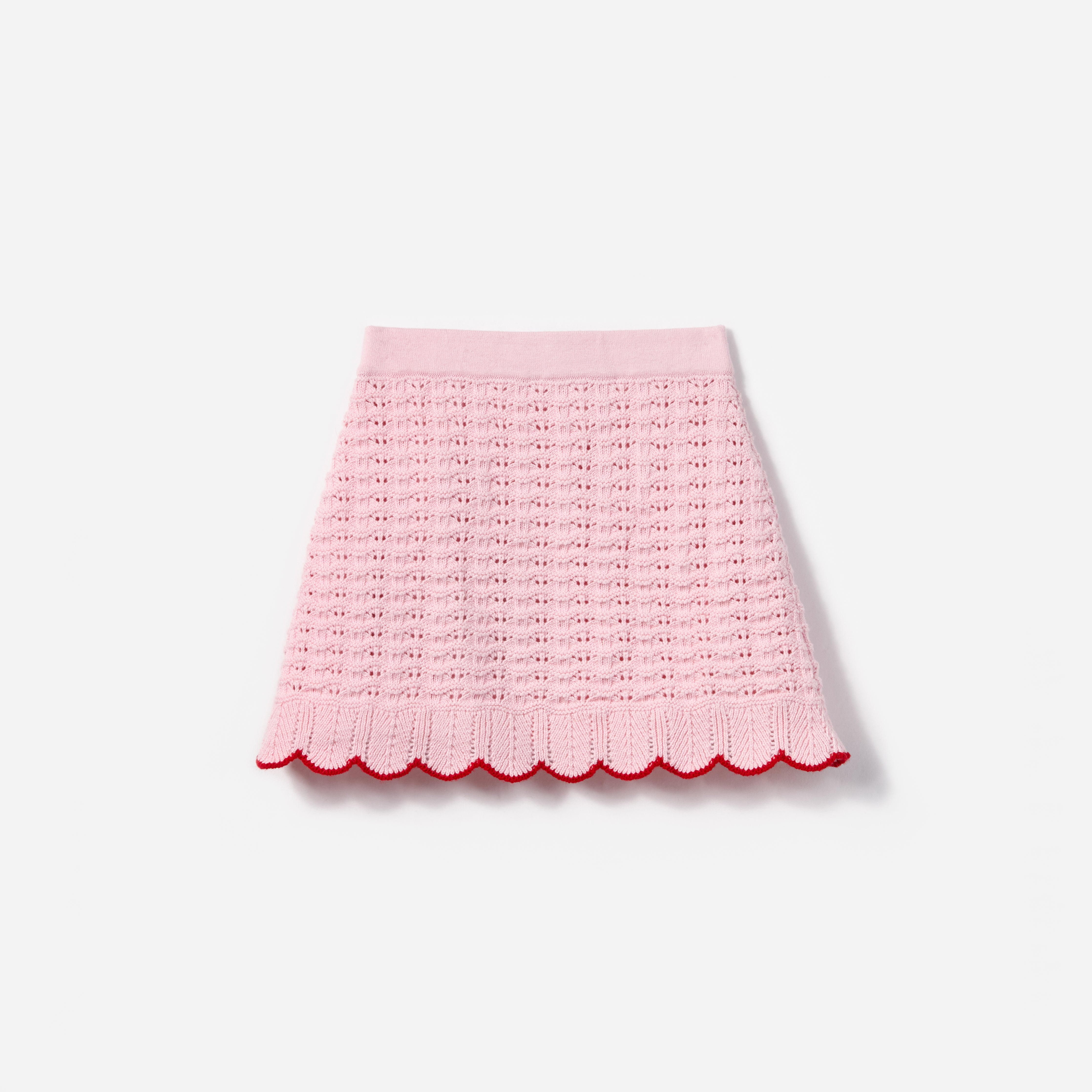 PINK TEXTURED KNIT HEART DETAIL SKIRT