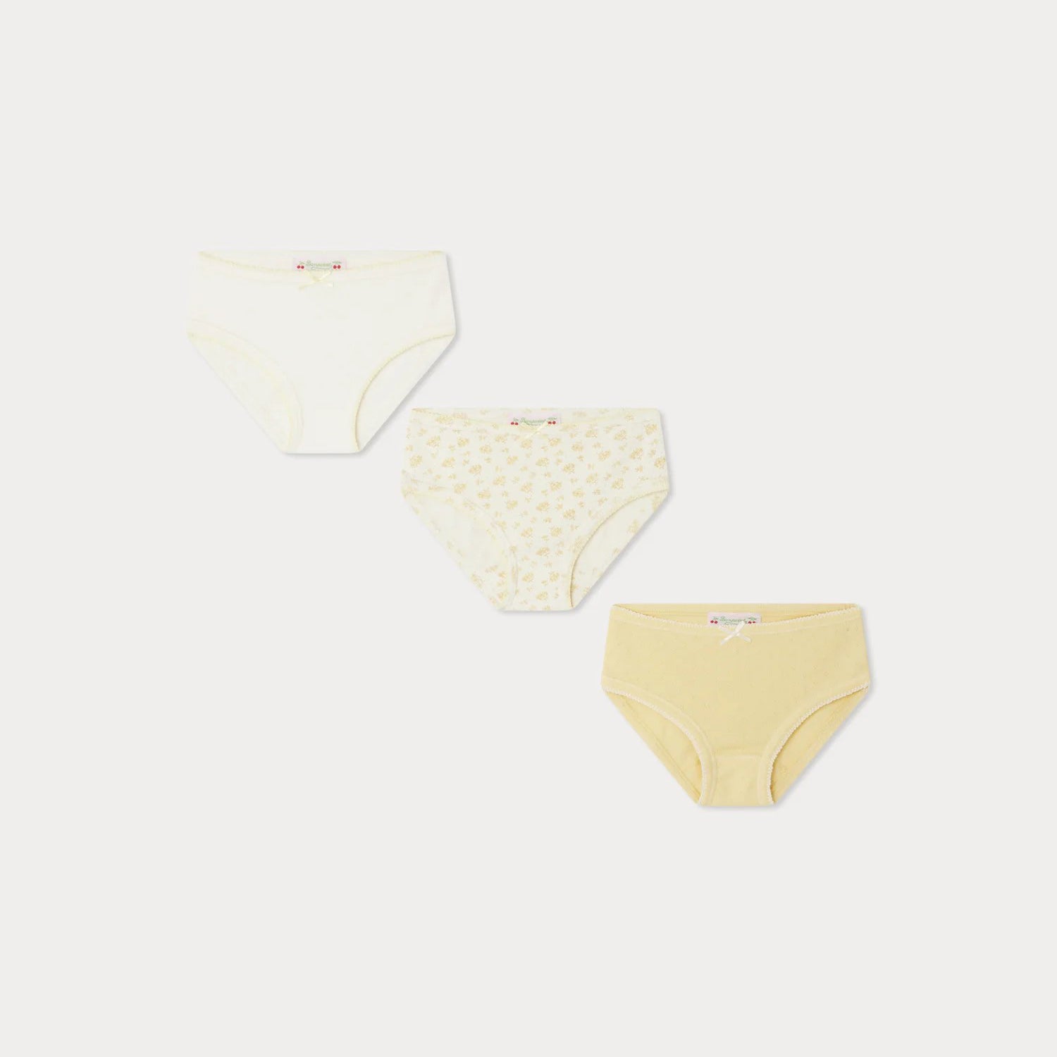 Bonpoint-Girls Light Yellow Printed Logo Cotton Underwear Set(3 Pack)